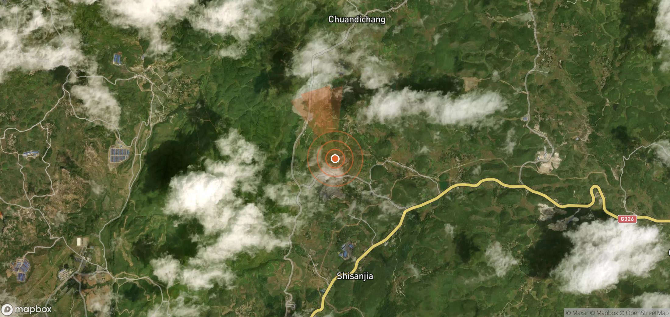 Satellite map of methane plume locations in China