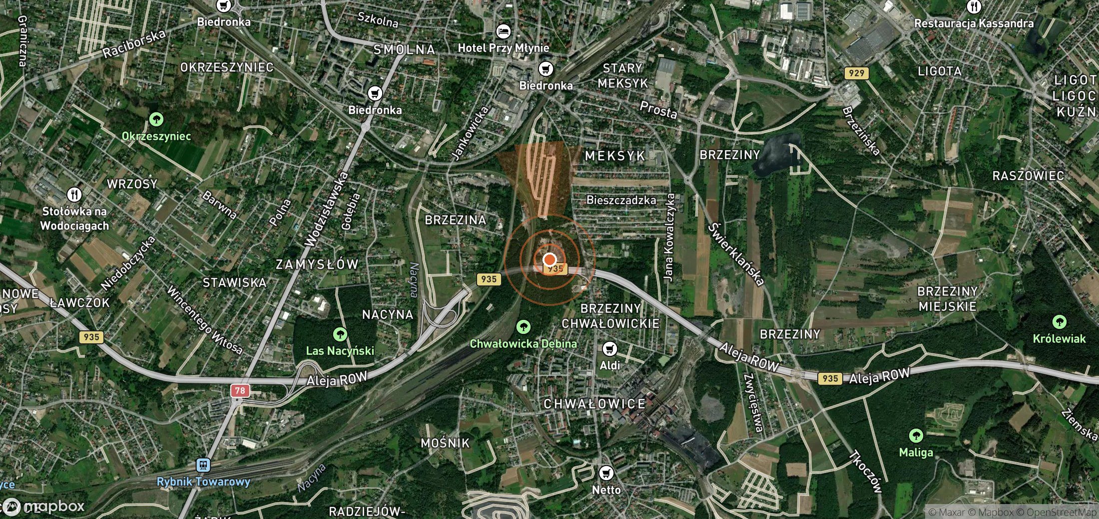 Satellite map of methane plume locations in Poland