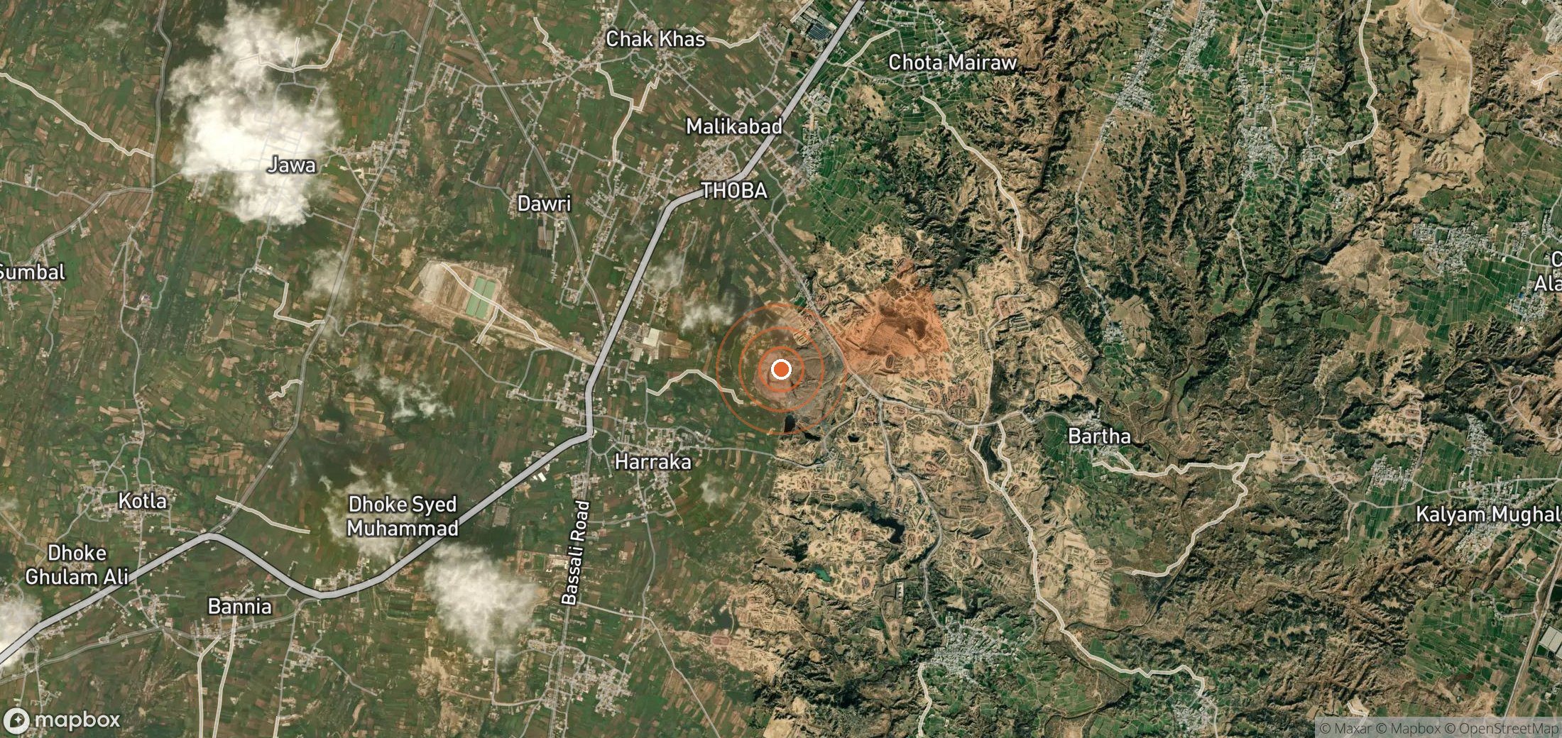 Satellite map of methane plume locations in Pakistan