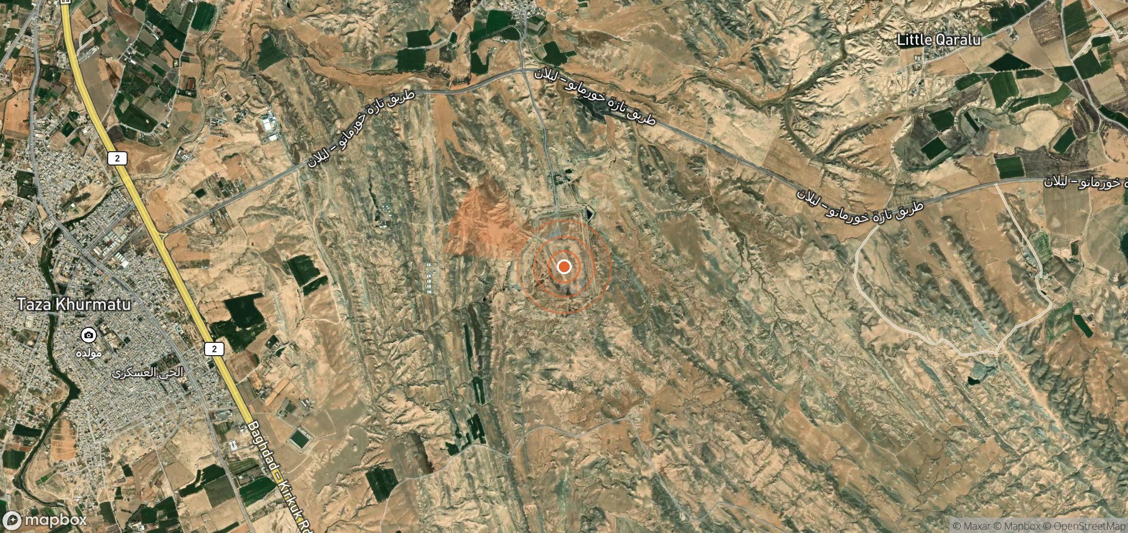 Satellite map of methane plume locations in Iraq