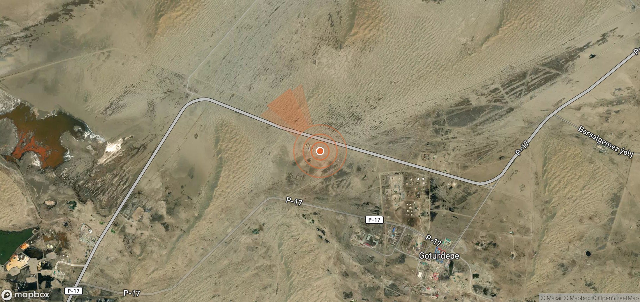 Satellite map of methane plume locations in Turkmenistan