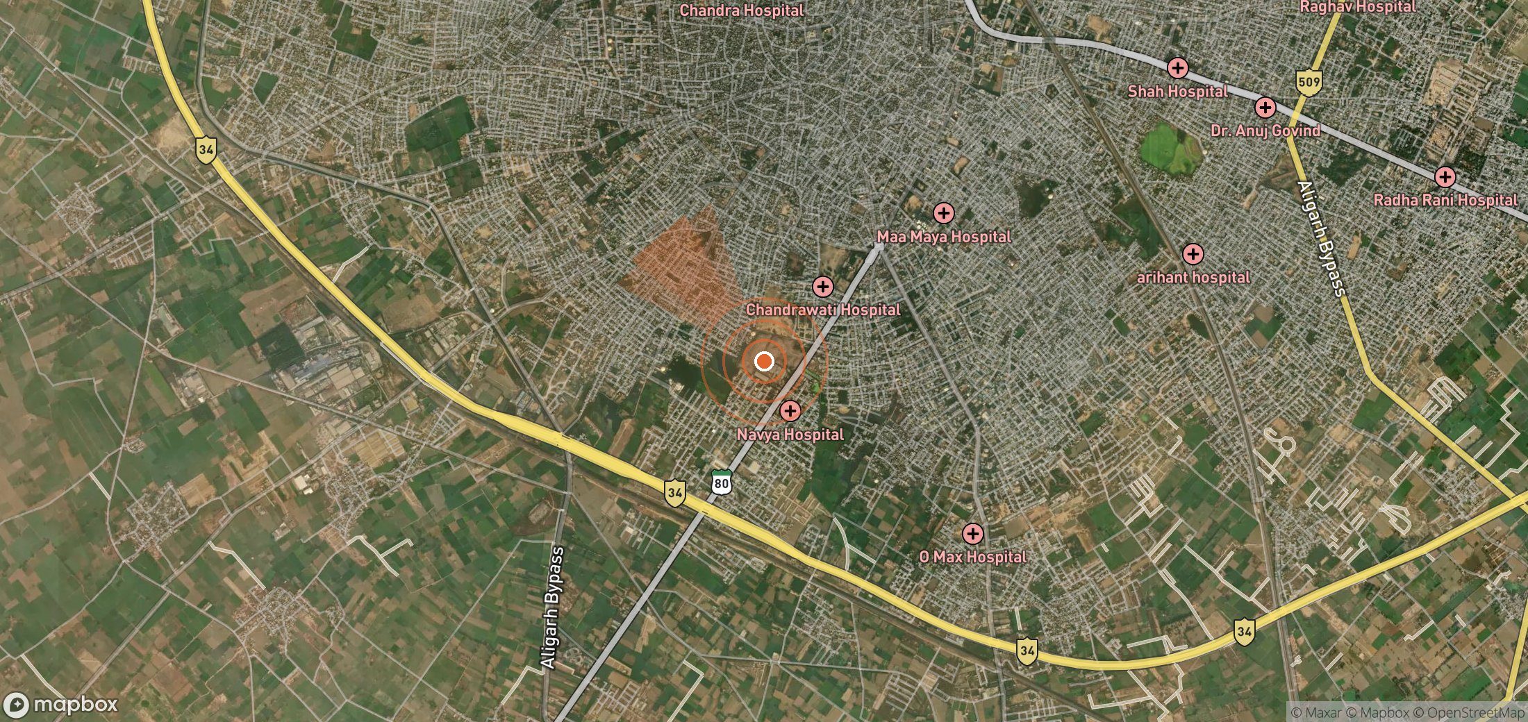 Mapa satelital de plumas de metano en India