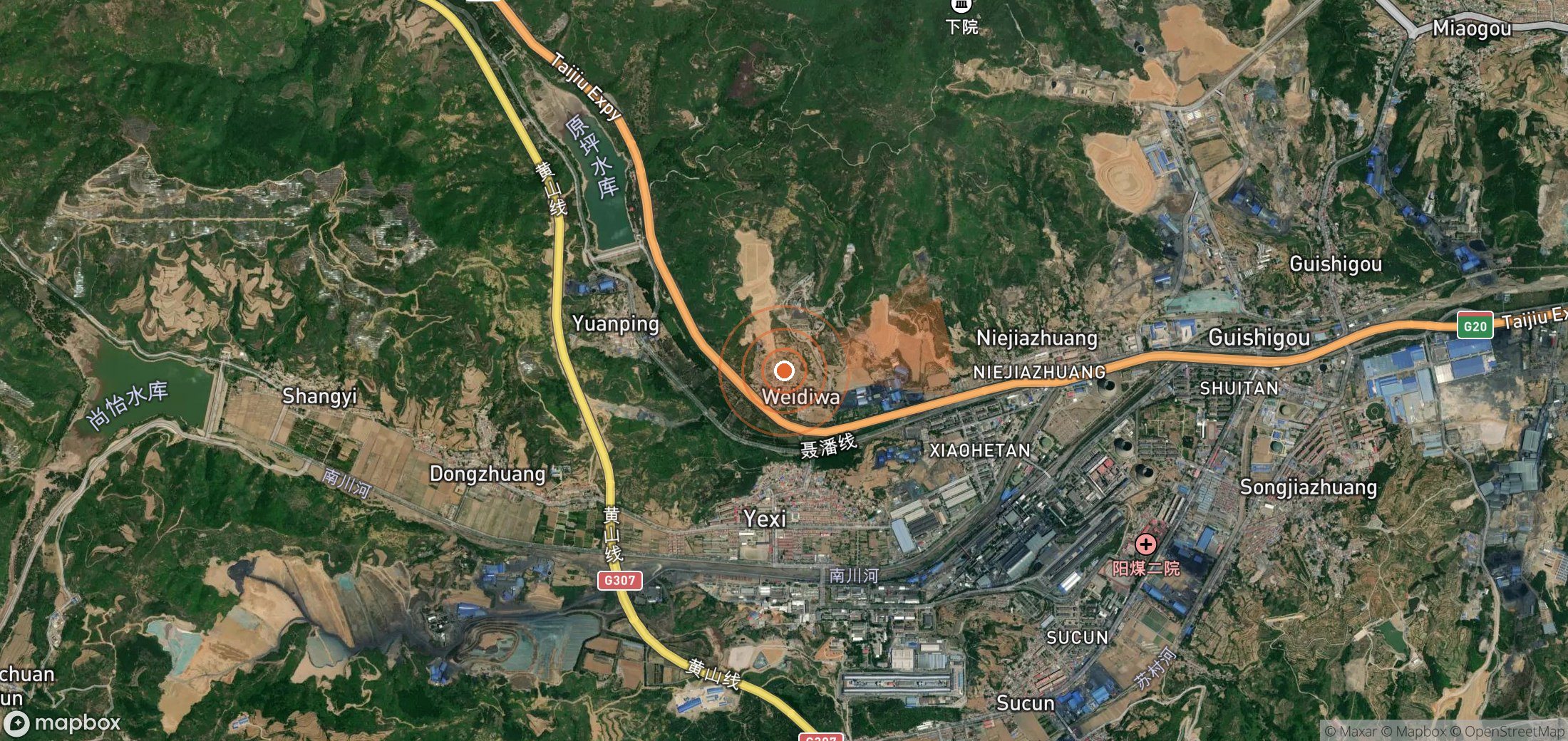 Satellite map of methane plume locations in China