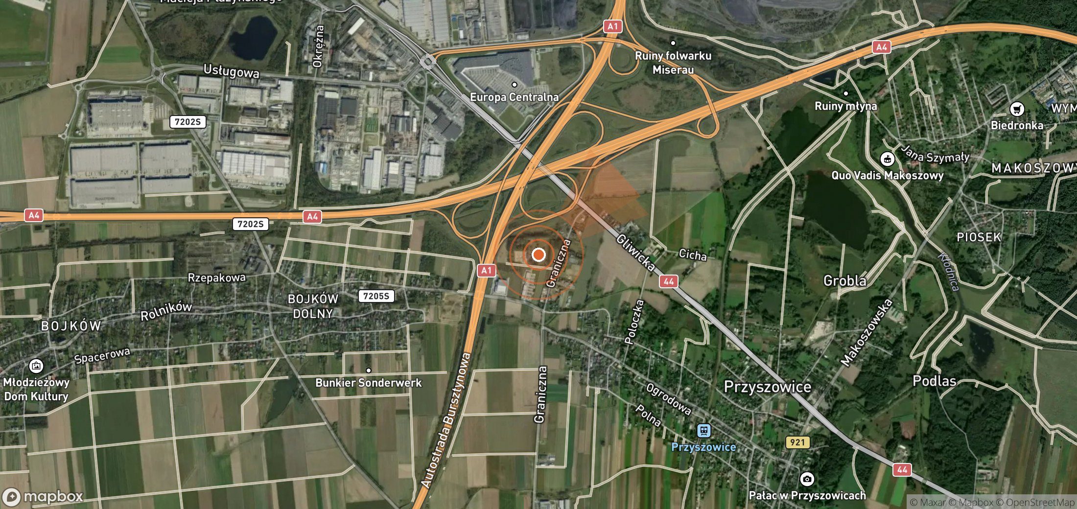 Satellite map of methane plume locations in Poland