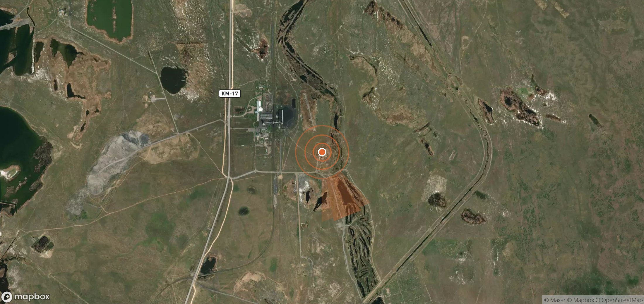Satellite map of methane plume locations in Kazakhstan
