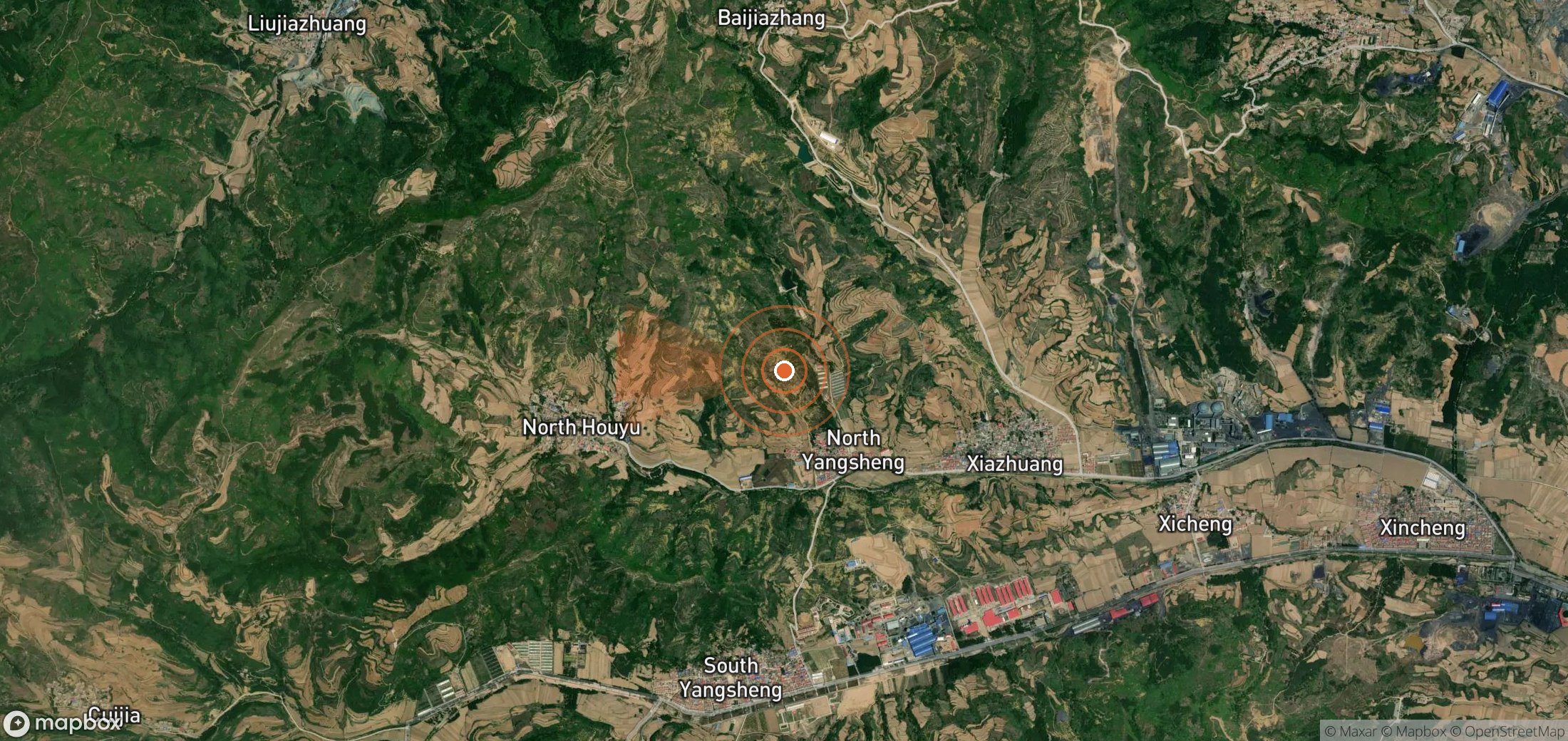 Satellite map of methane plume locations in China