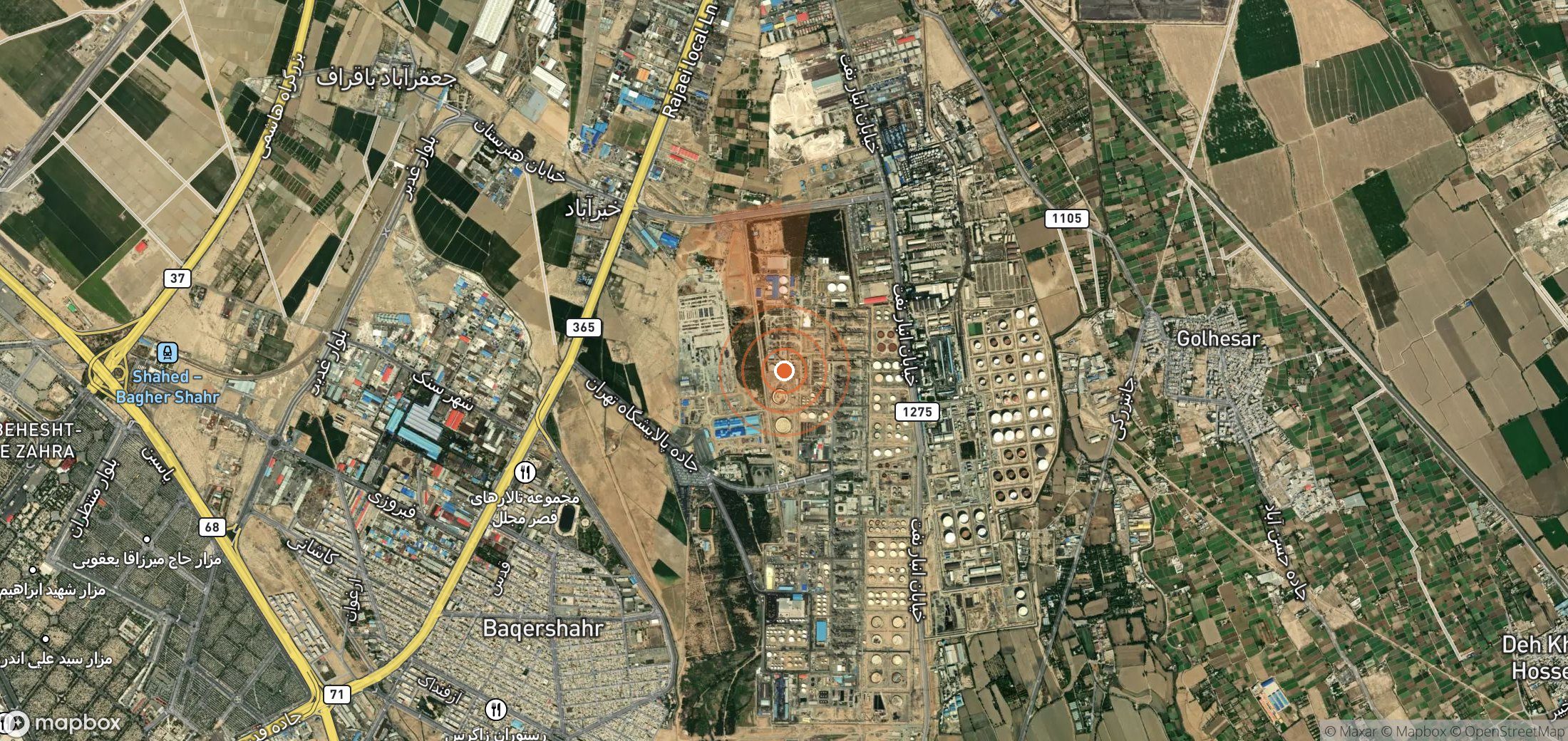 Satellite map of methane plume locations in Iran