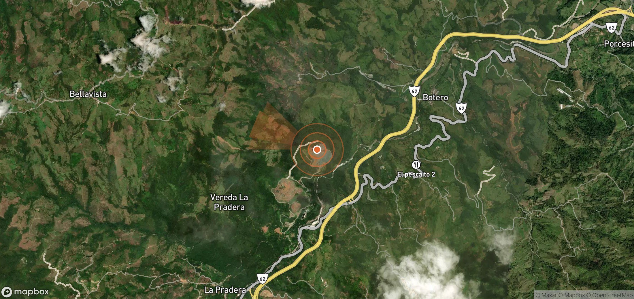 Satellite map of methane plume locations in Colombia