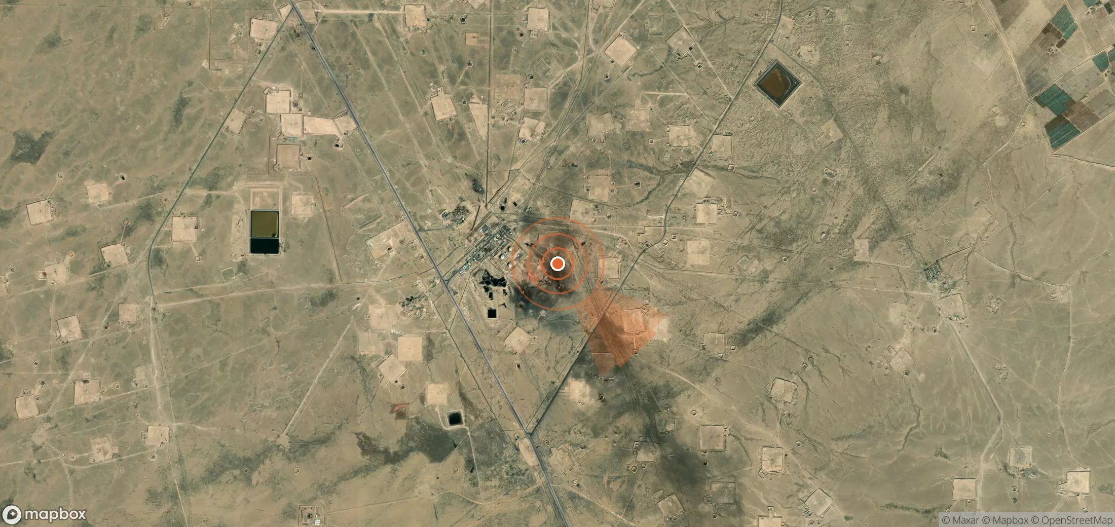 Satellite map of methane plume locations in Iraq
