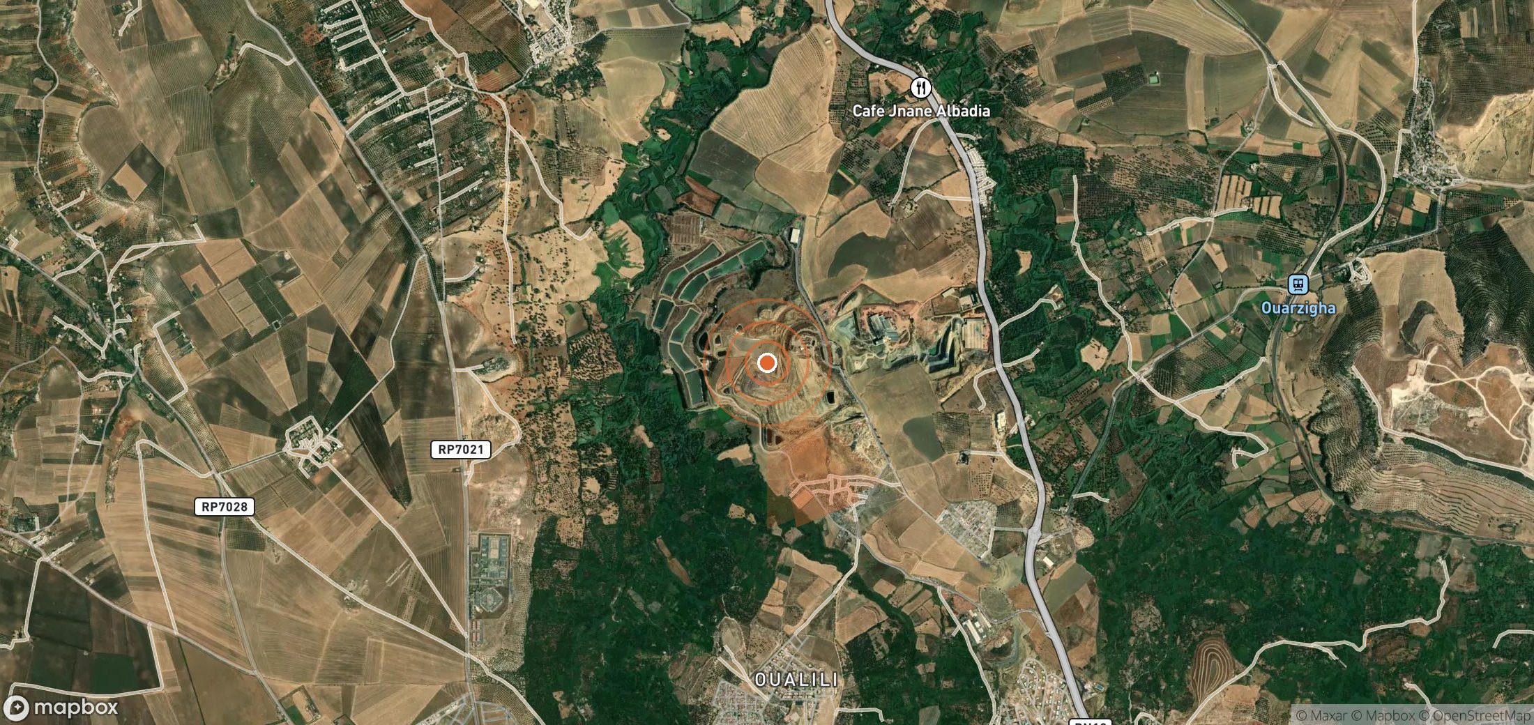 Satellite map of methane plume locations in Morocco