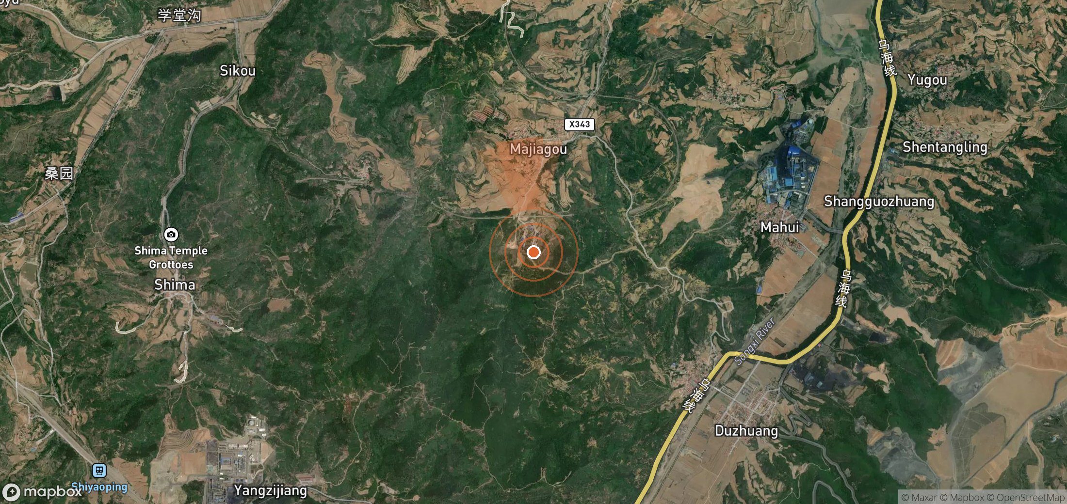 Mapa satelital de plumas de metano en China