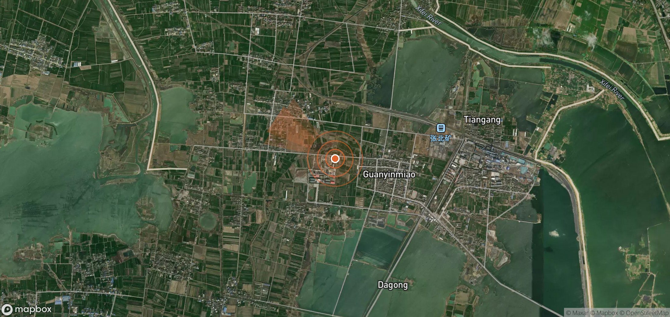Satellite map of methane plume locations in China
