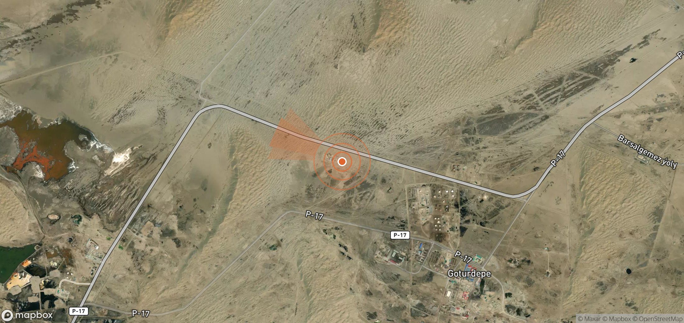 Mapa satelital de plumas de metano en Turkmenistán