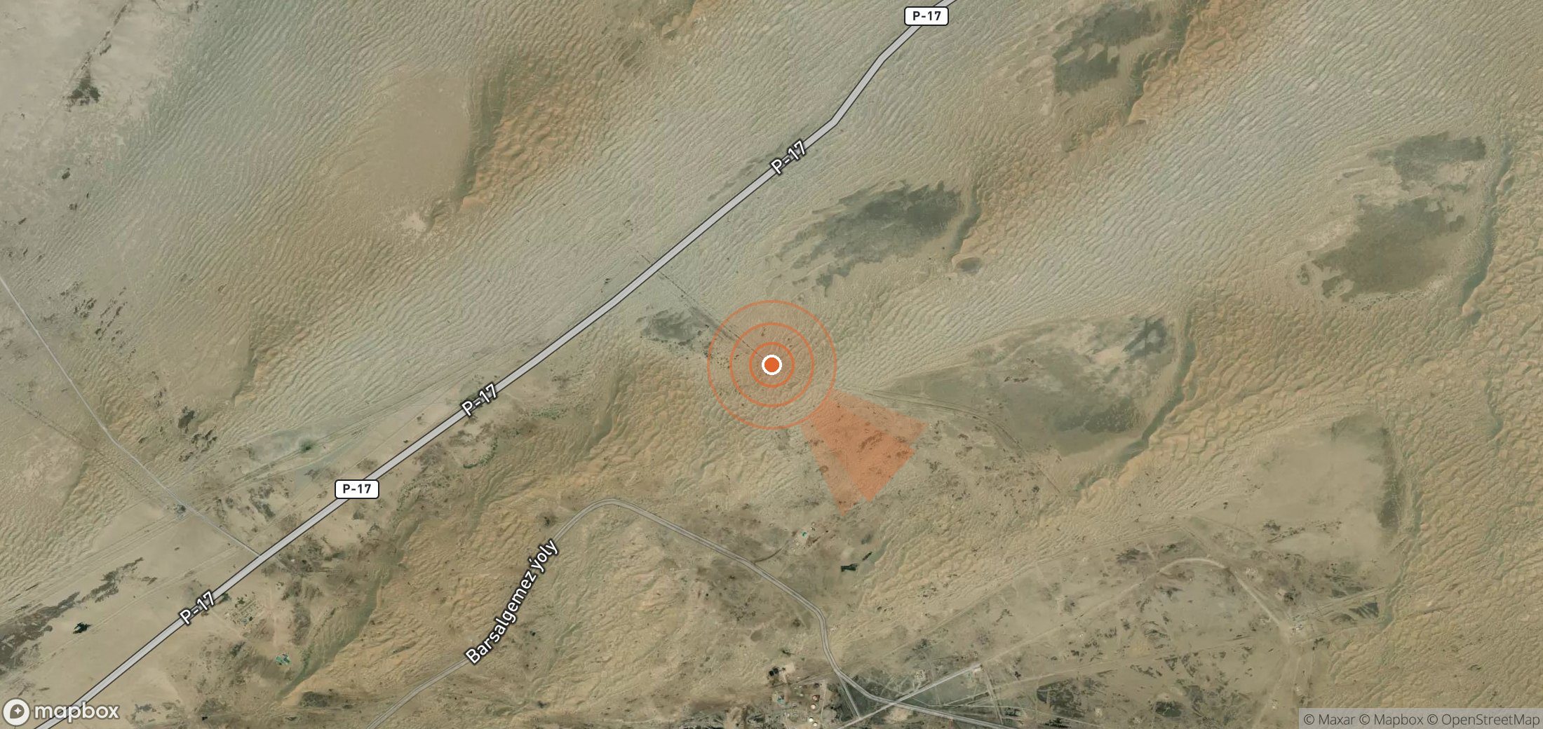 Satellite map of methane plume locations in Turkmenistan