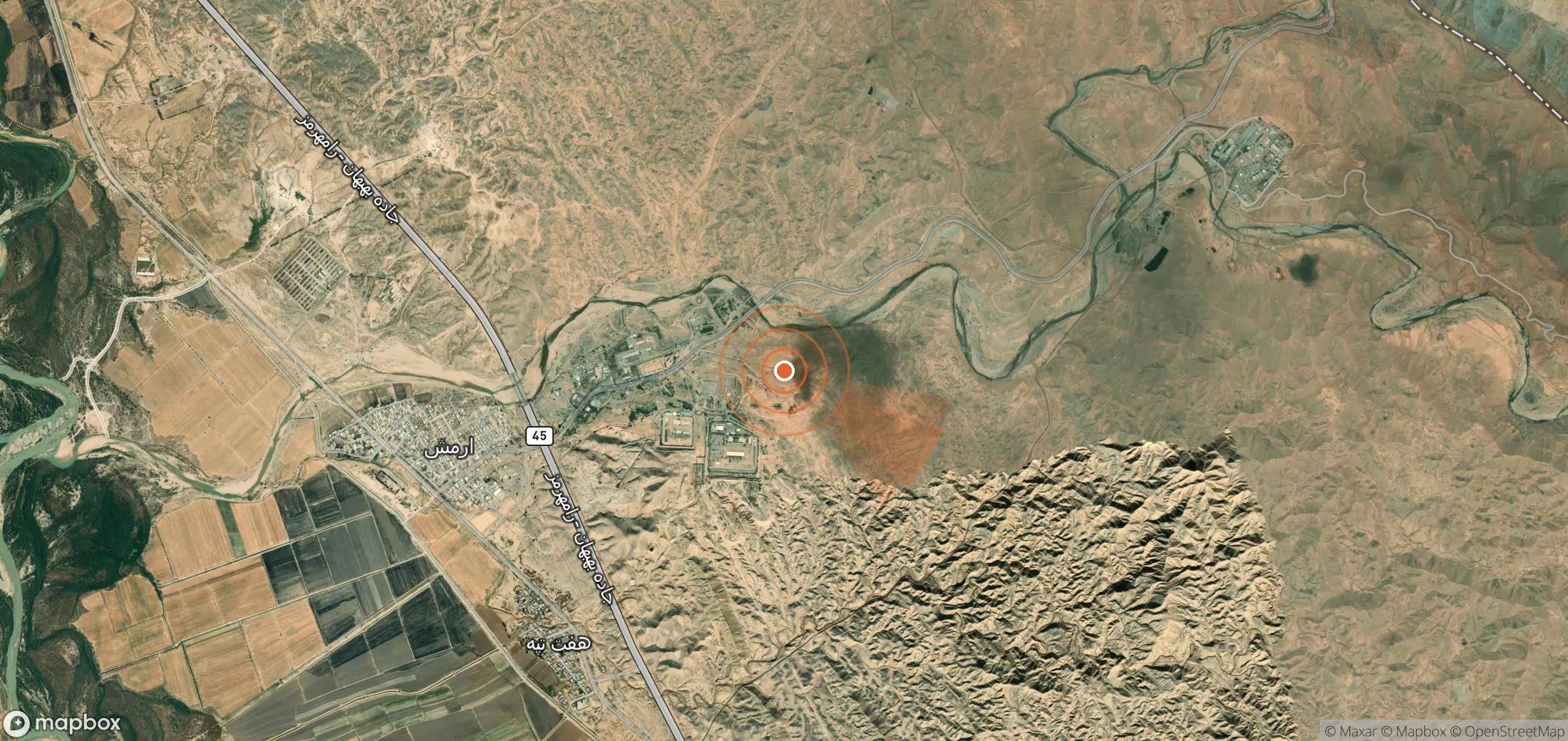 Satellite map of methane plume locations in Iran