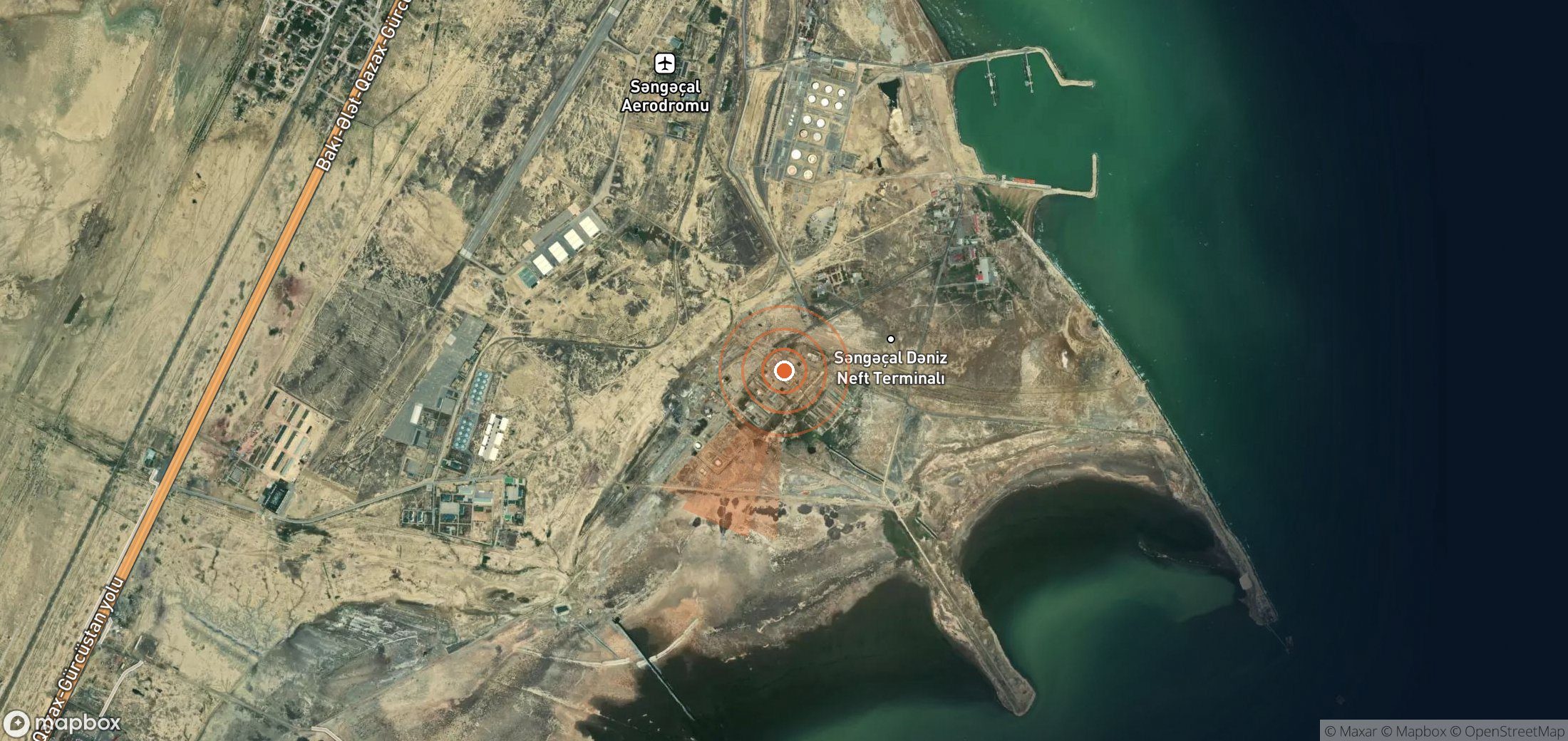 Mapa satelital de plumas de metano en Azerbaiyán