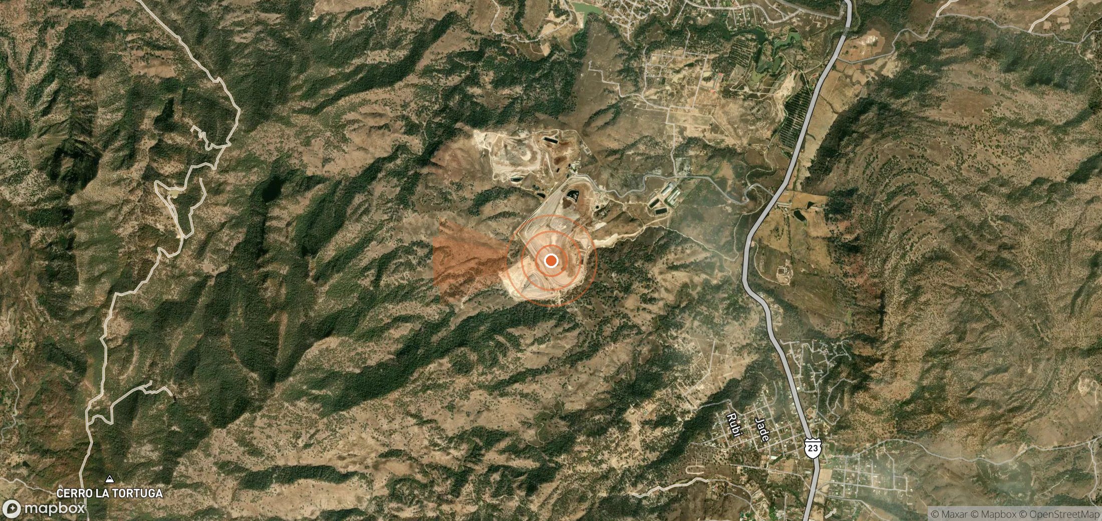 Satellite map of methane plume locations in Mexico