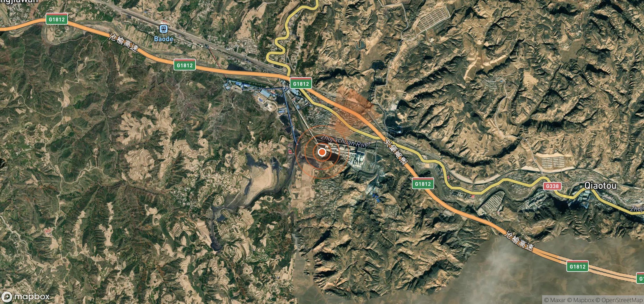 Satellite map of methane plume locations in China