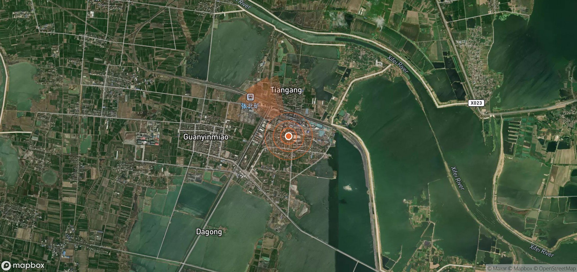 Satellite map of methane plume locations in China