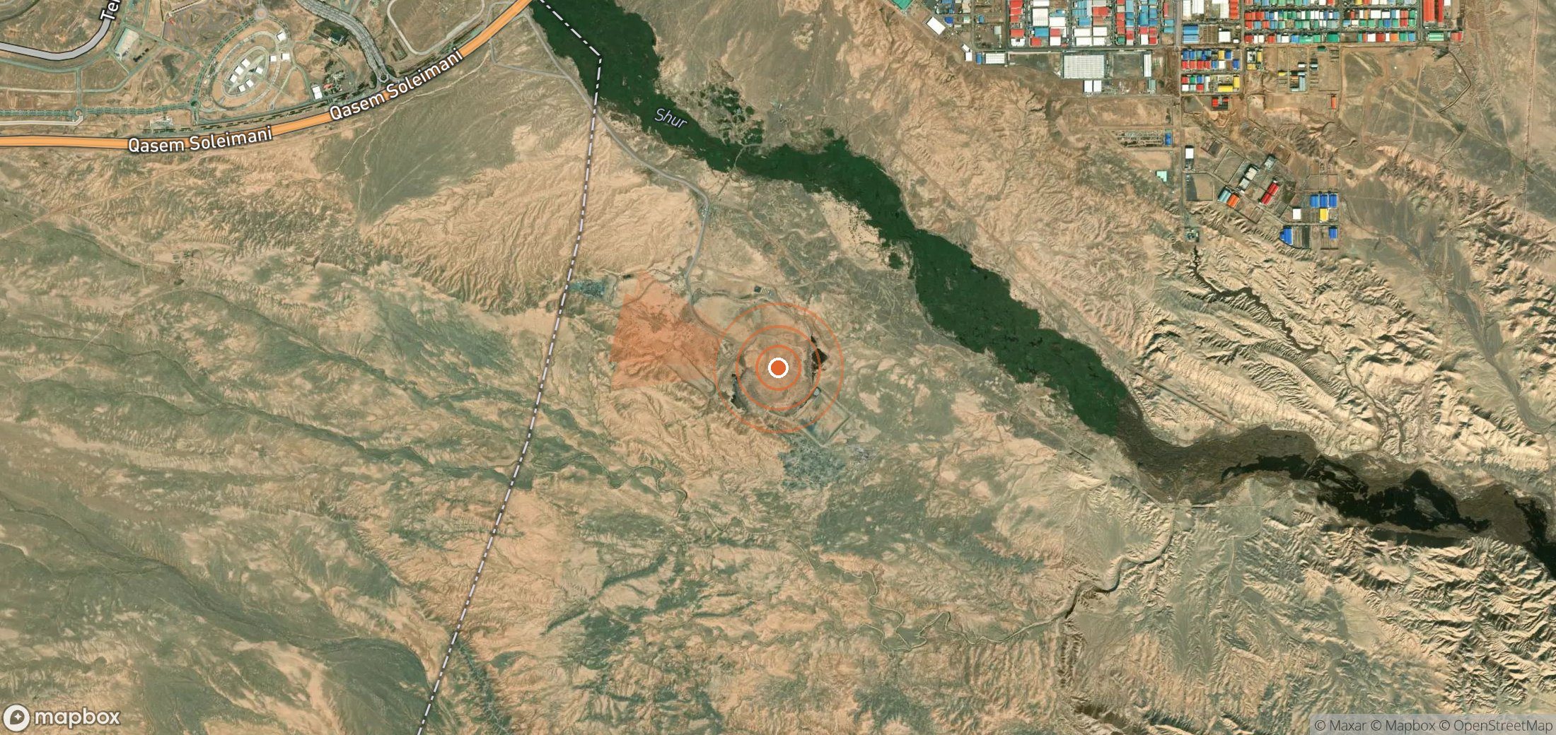 Mapa satelital de plumas de metano en Irán