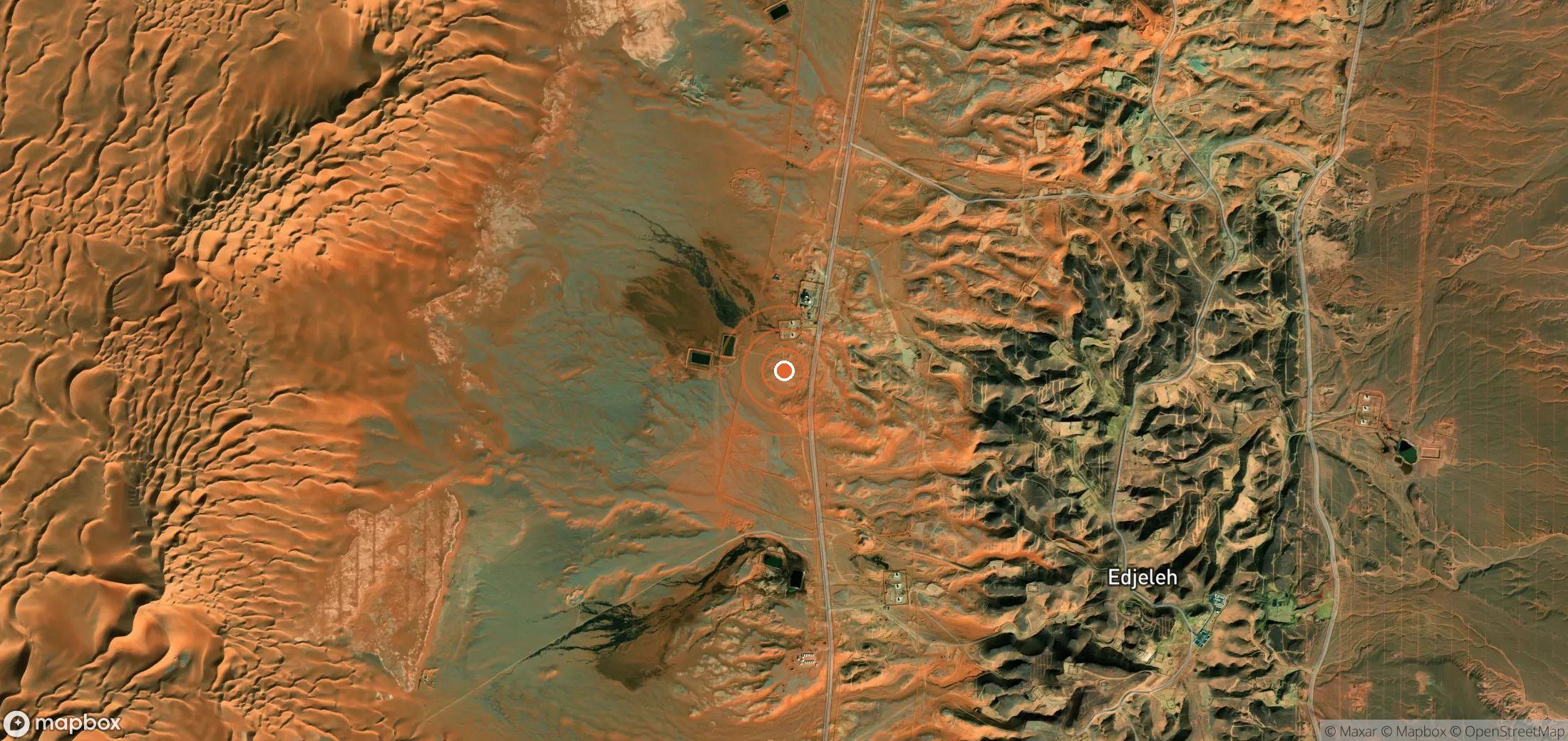 Mapa satelital de plumas de metano en Argelia