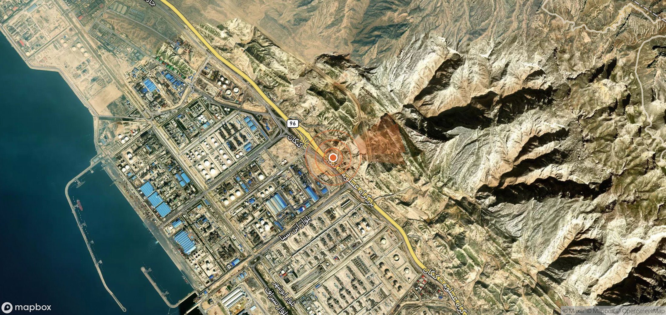 Satellite map of methane plume locations in Iran
