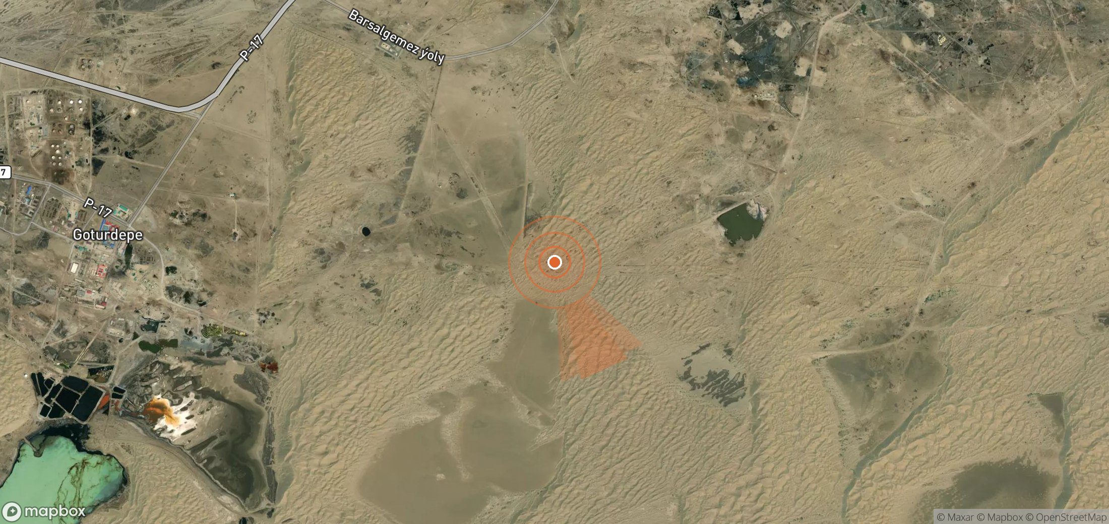 Satellite map of methane plume locations in Turkmenistan