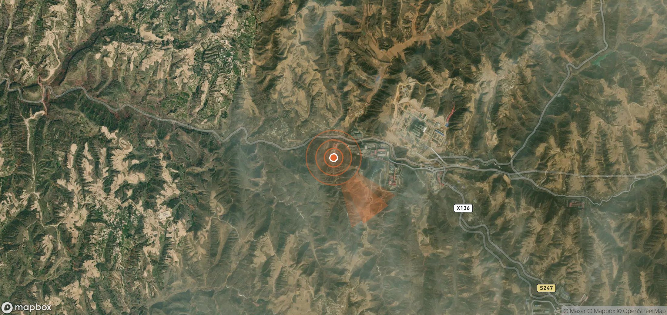 Satellite map of methane plume locations in China
