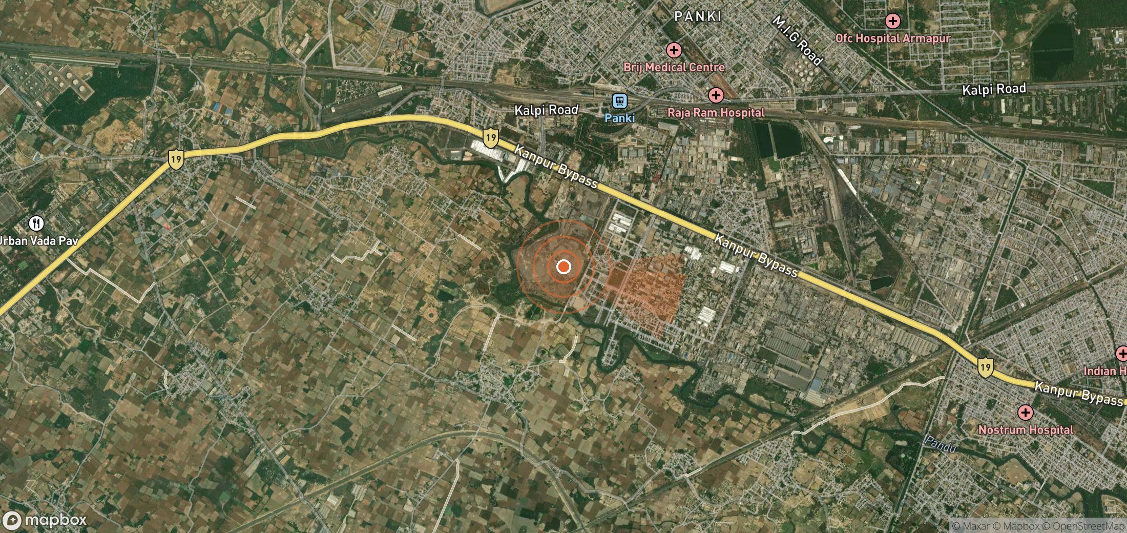 Satellite map of methane plume locations in India