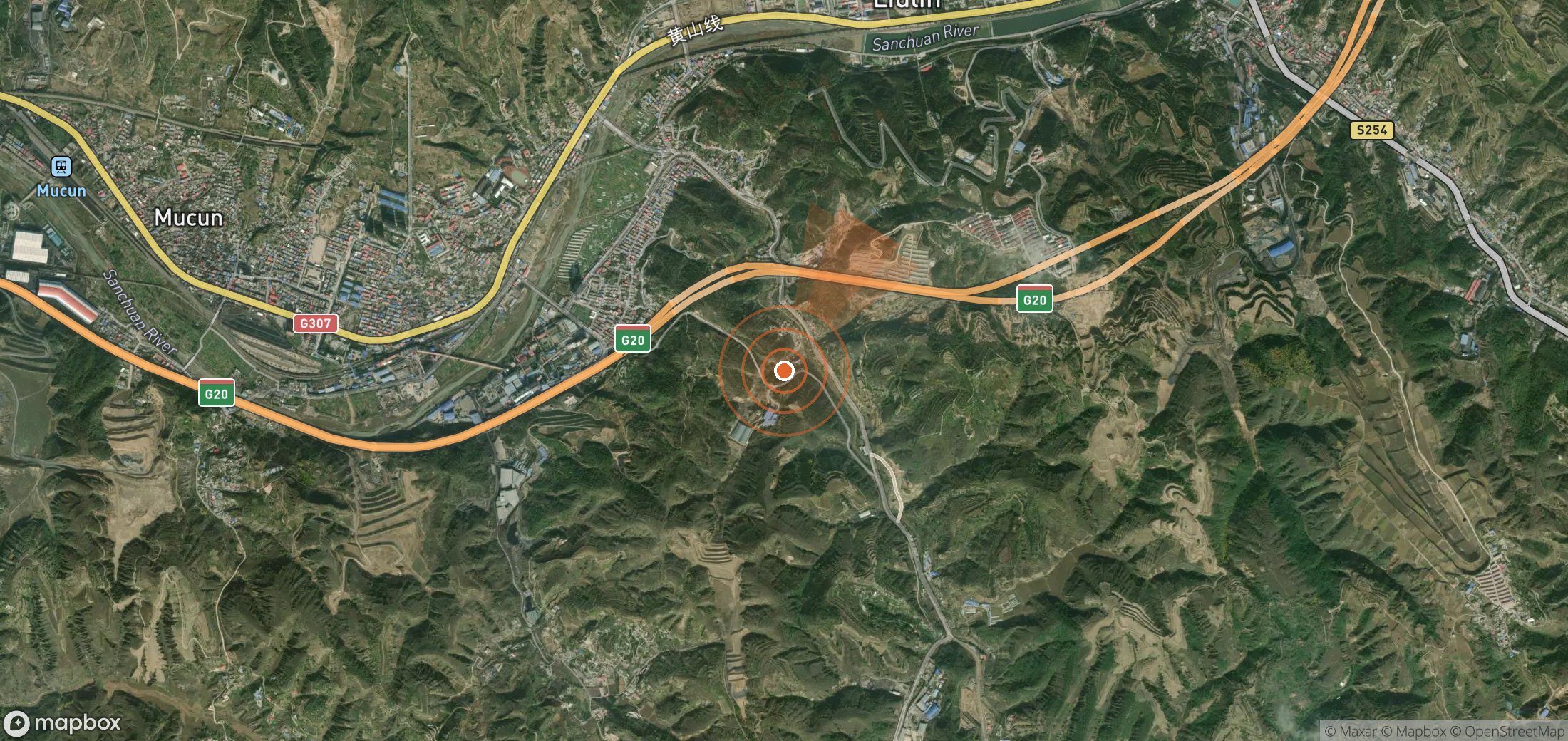 Mapa satelital de plumas de metano en China