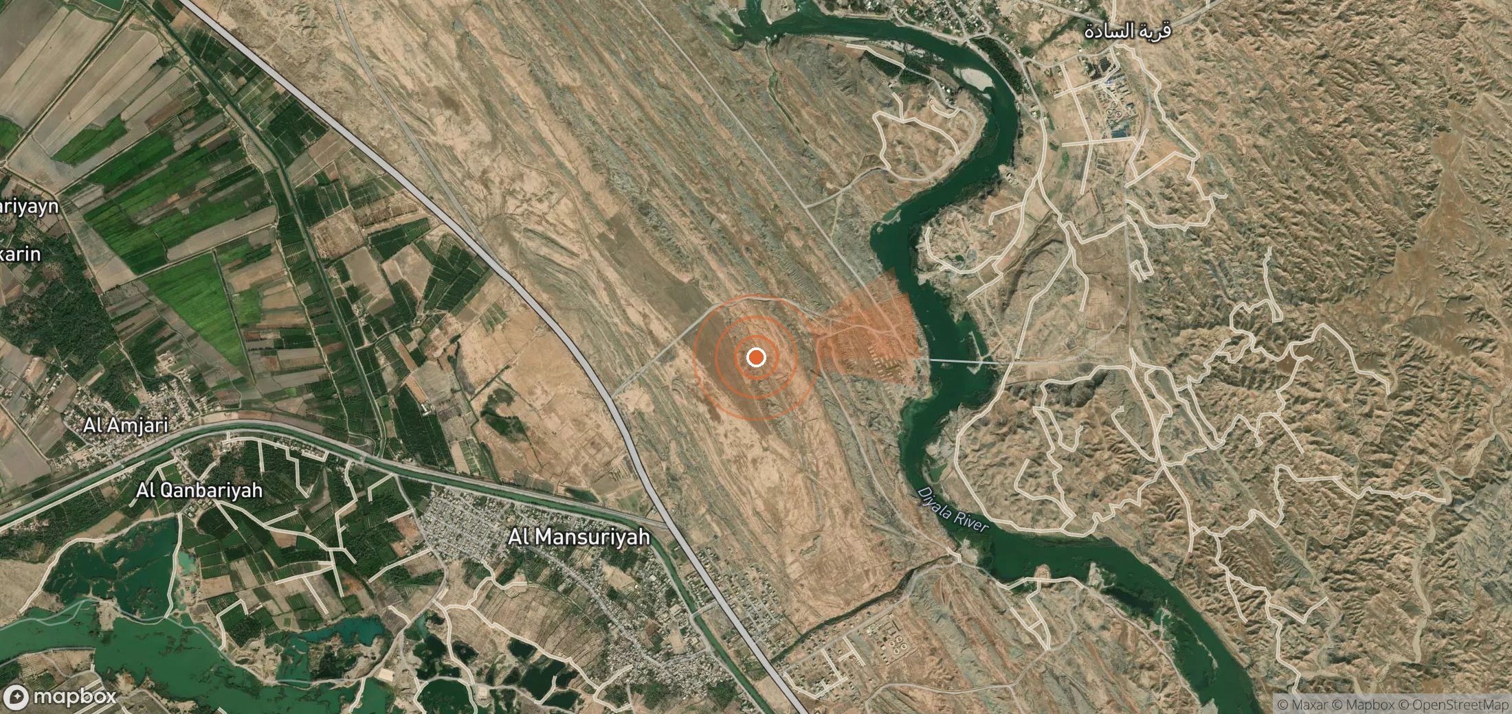 Satellite map of methane plume locations in Iraq