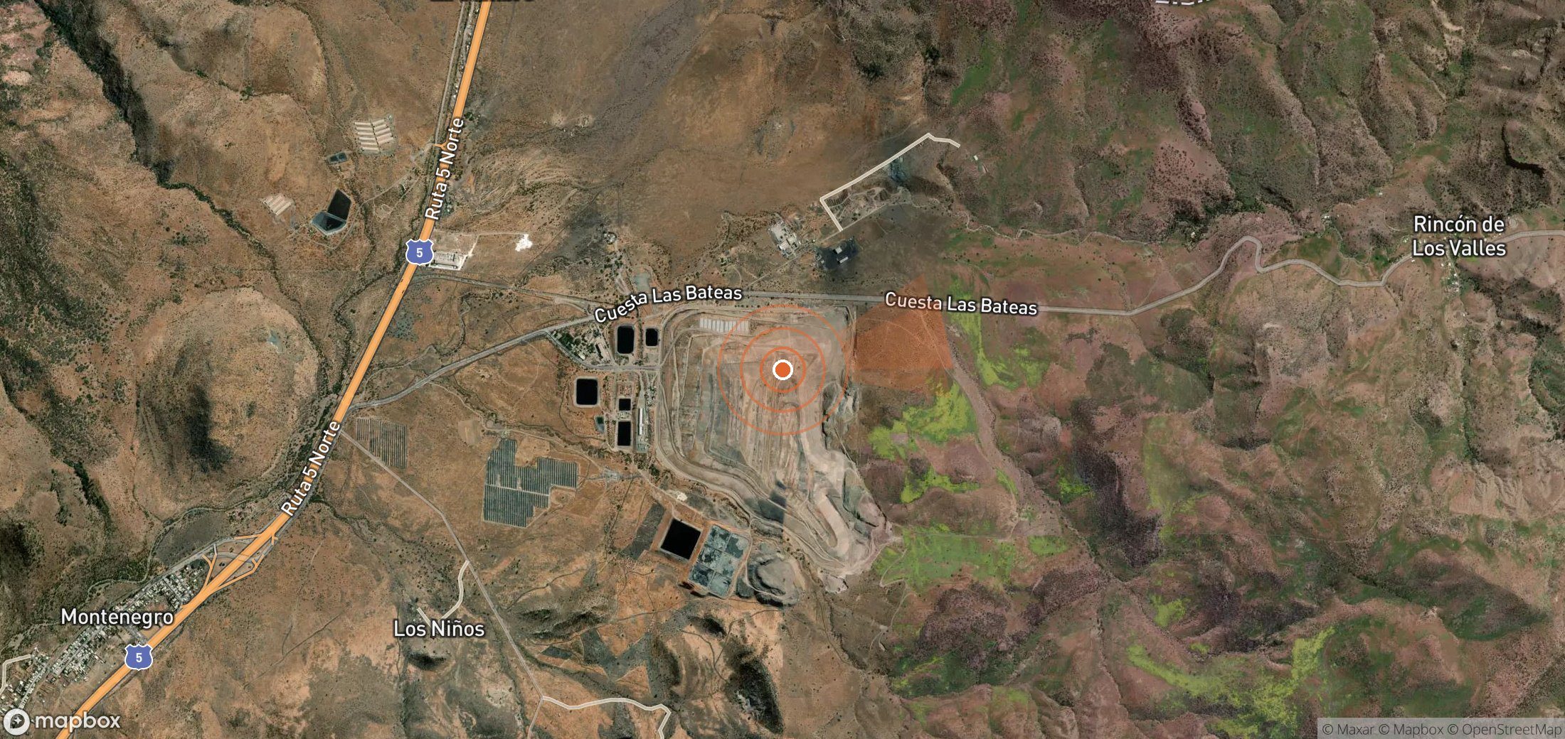 Mapa satelital de plumas de metano en Chile