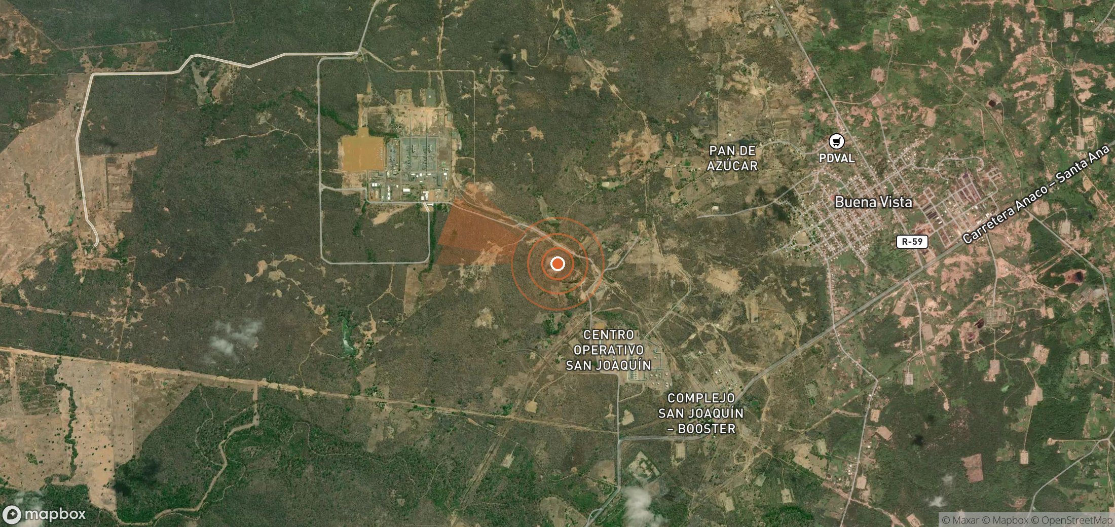 Satellite map of methane plume locations in Venezuela