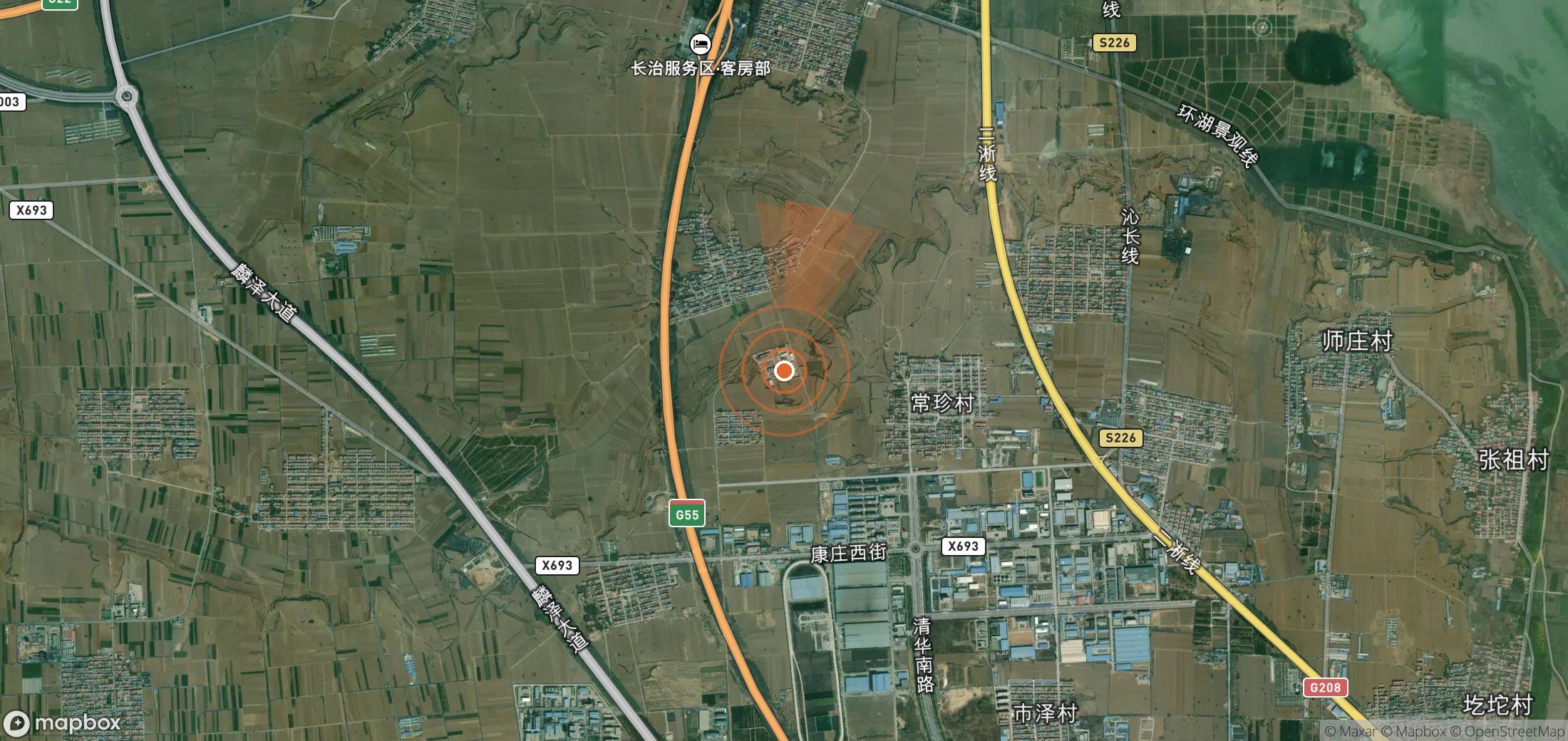 Satellite map of methane plume locations in China