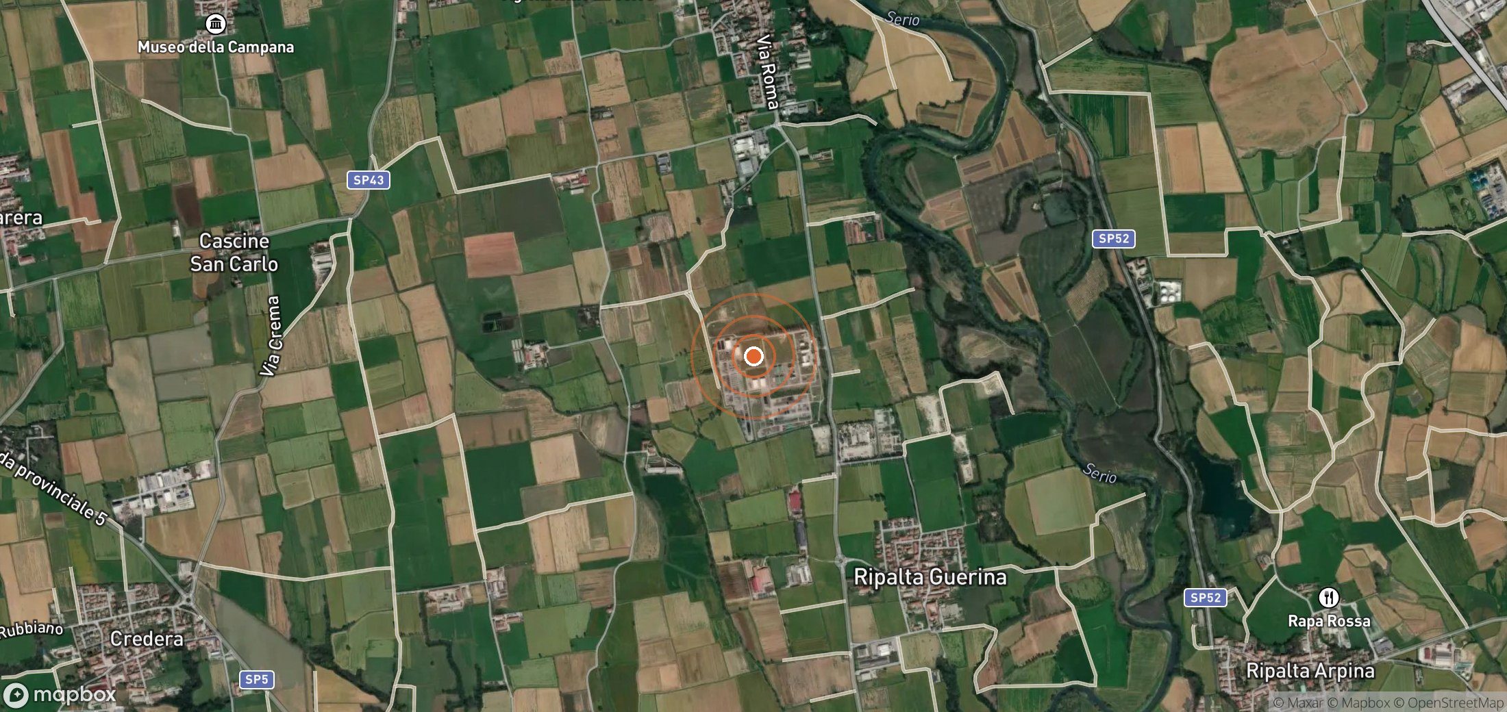 Satellite map of methane plume locations in Italy