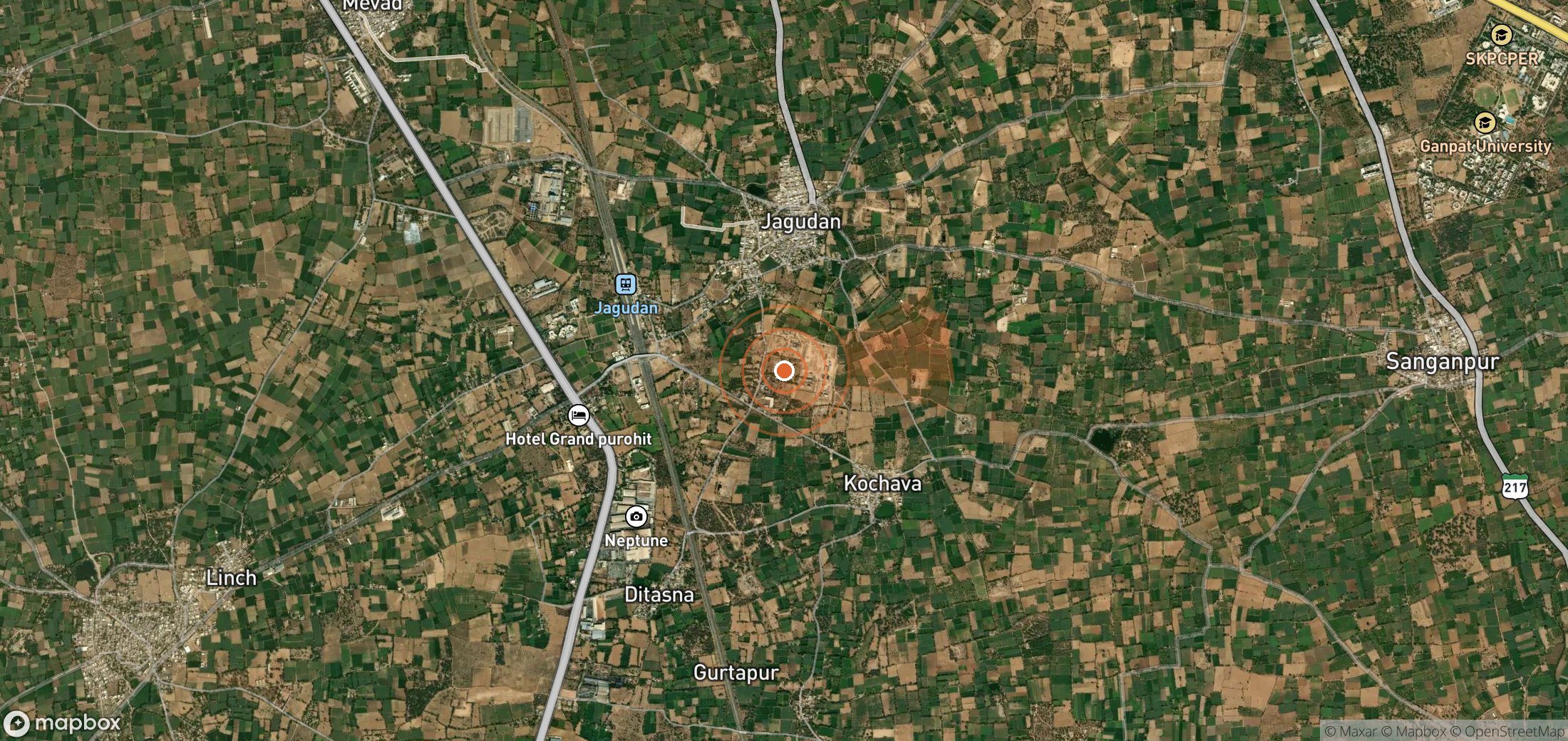 Satellite map of methane plume locations in India