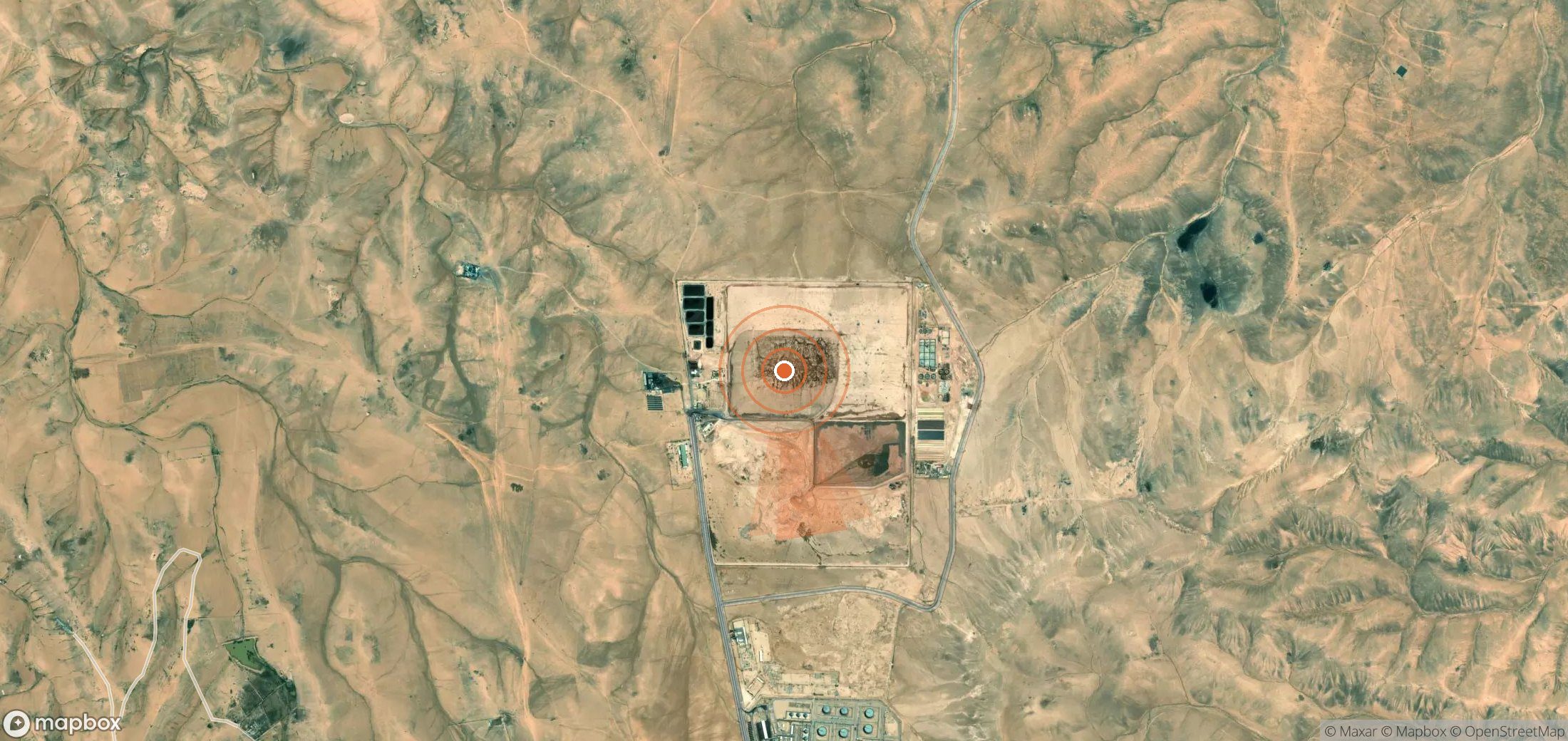 Satellite map of methane plume locations in Jordan