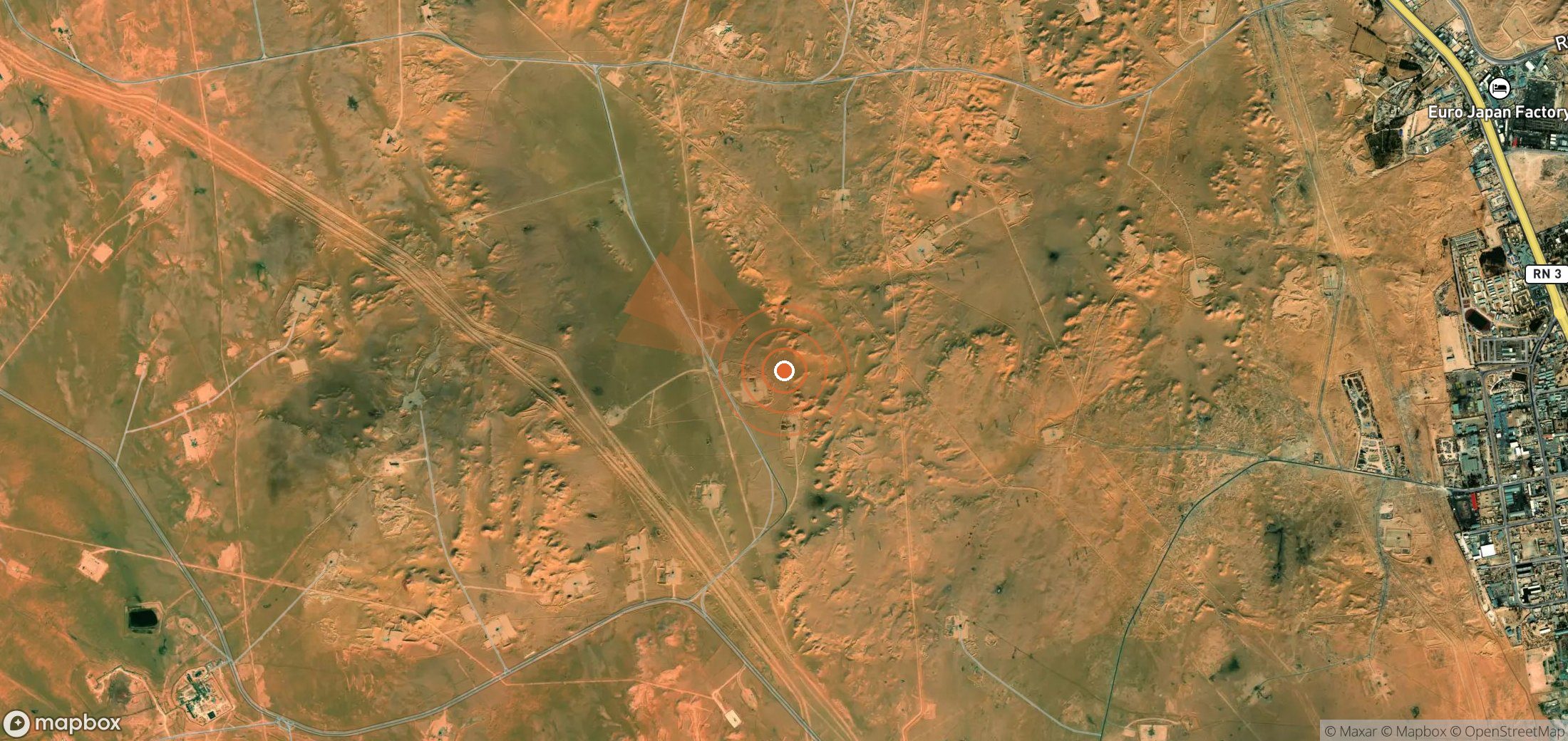 Satellite map of methane plume locations in Algeria