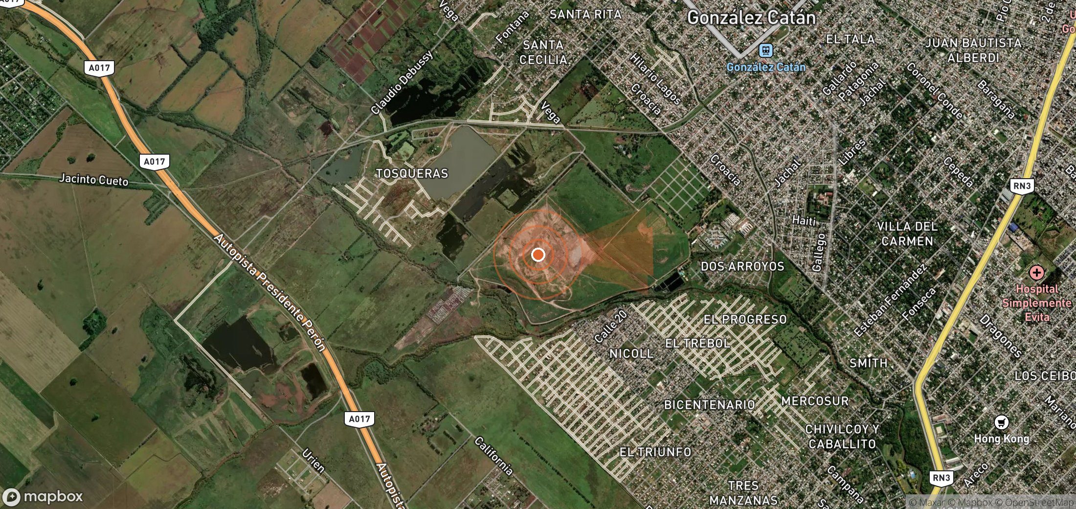 Satellite map of methane plume locations in Argentina