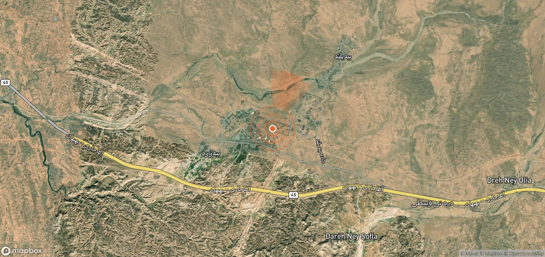 Mapa satelital de plumas de metano en Irán