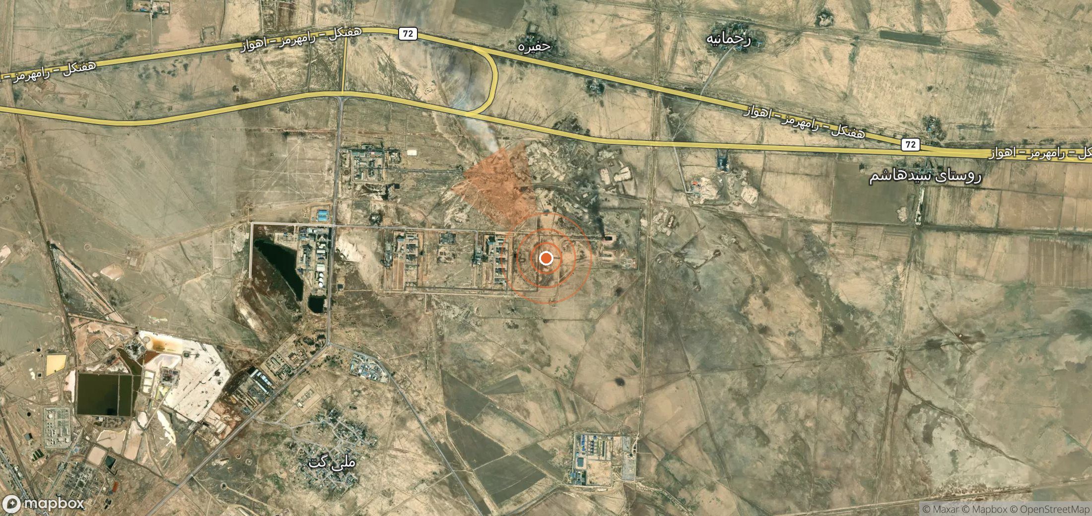 Satellite map of methane plume locations in Iran
