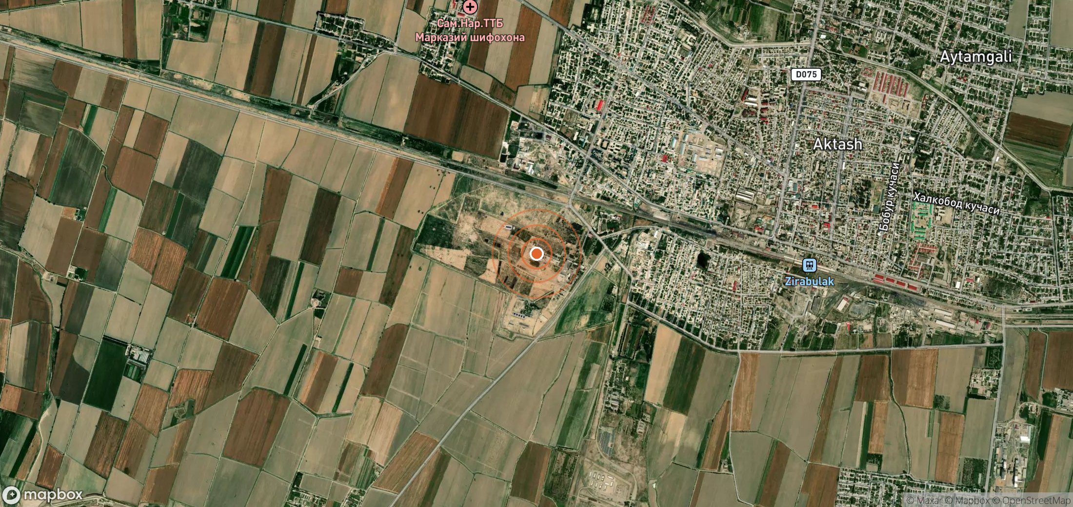 Mapa satelital de plumas de metano en Uzbekistán