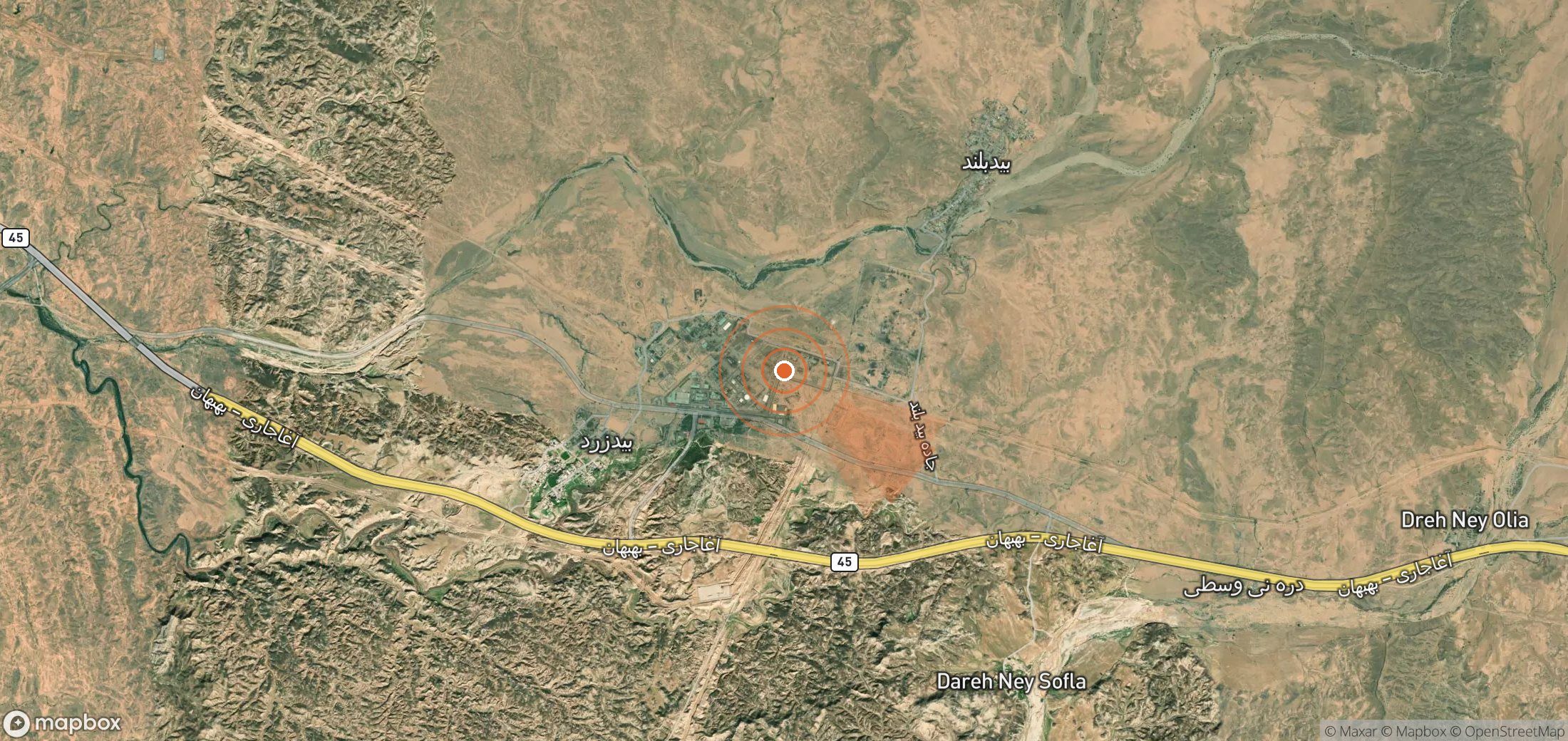 Mapa satelital de plumas de metano en Irán