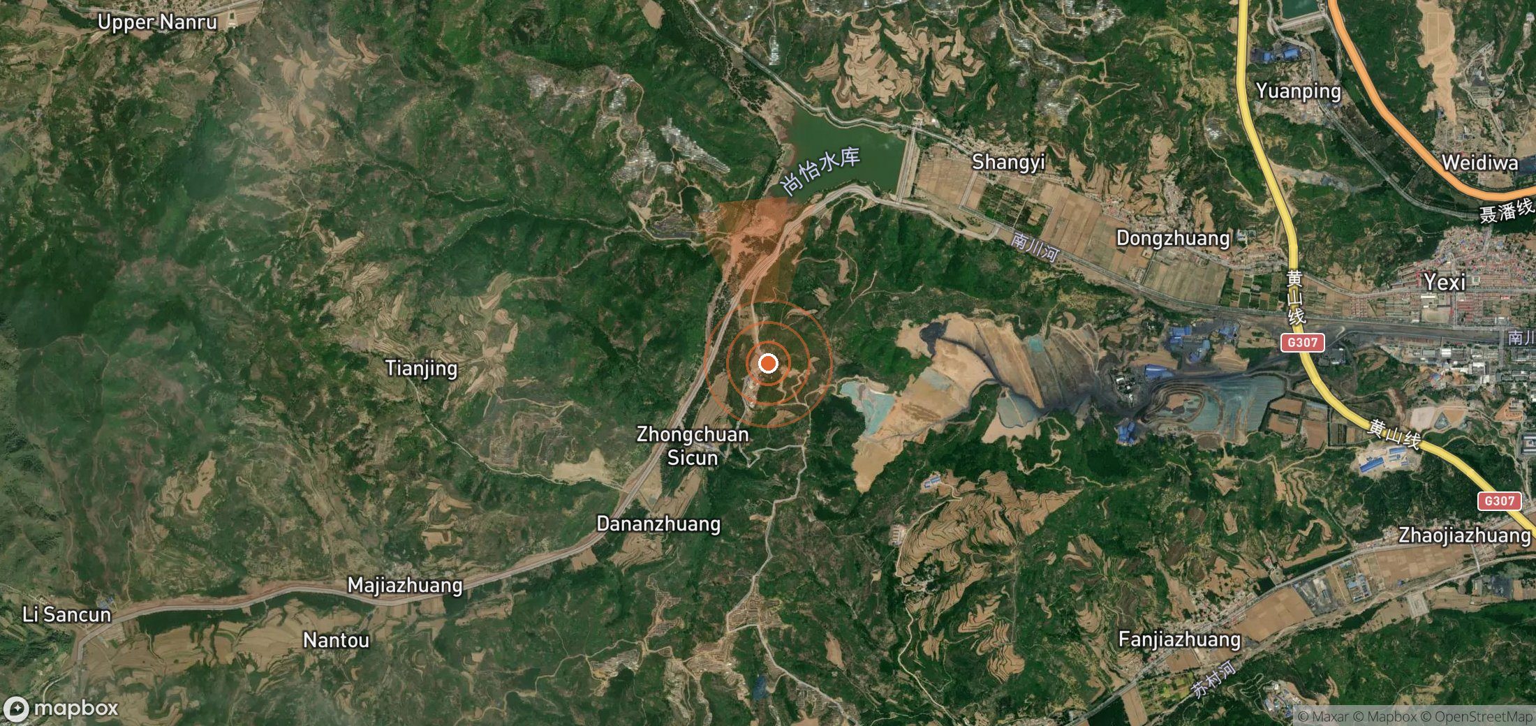 Satellite map of methane plume locations in China