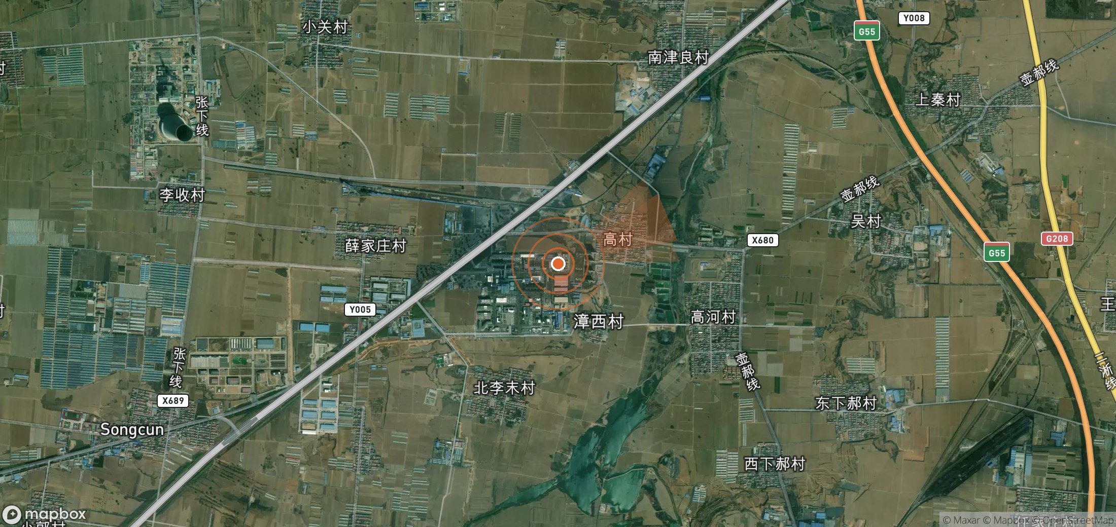 Satellite map of methane plume locations in China