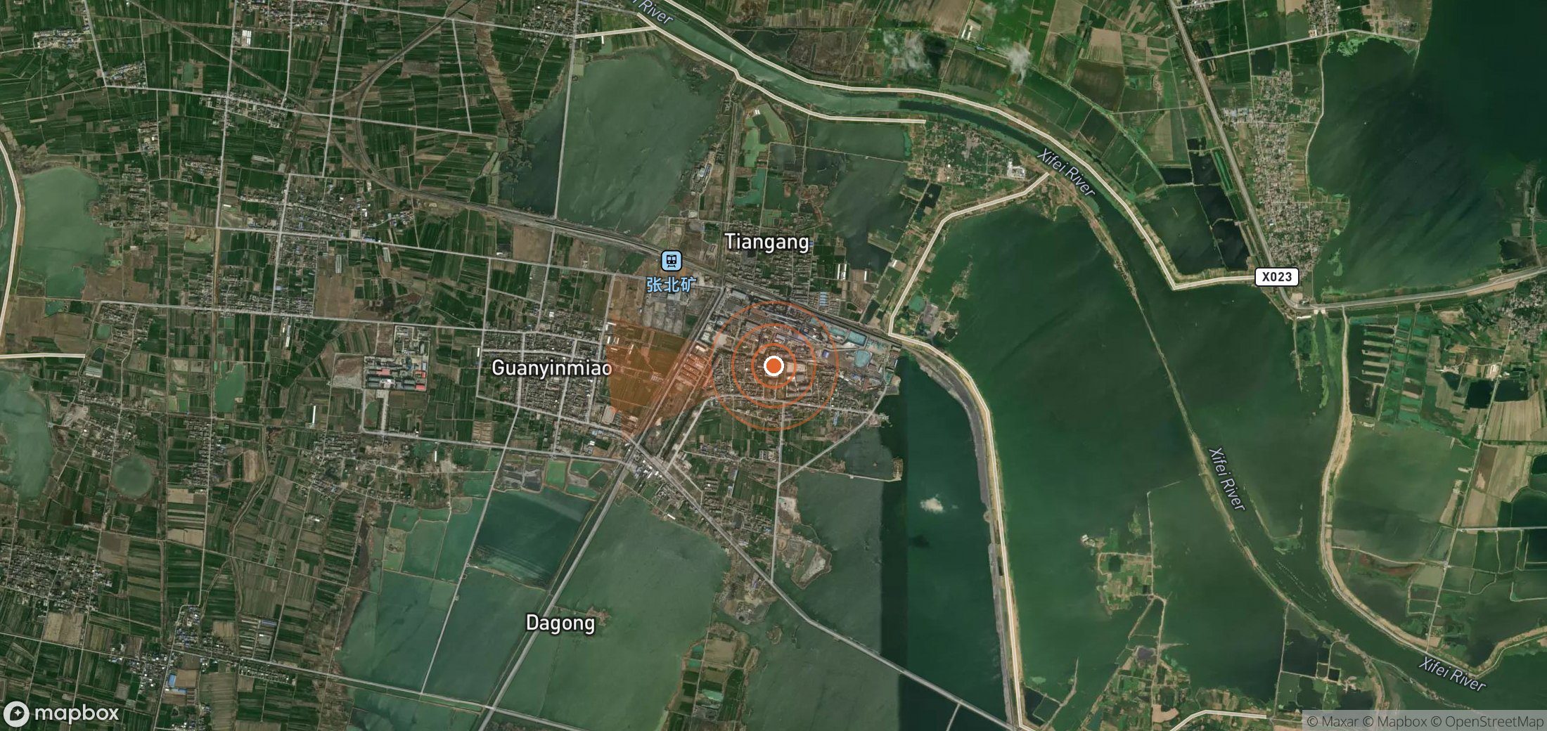 Satellite map of methane plume locations in China