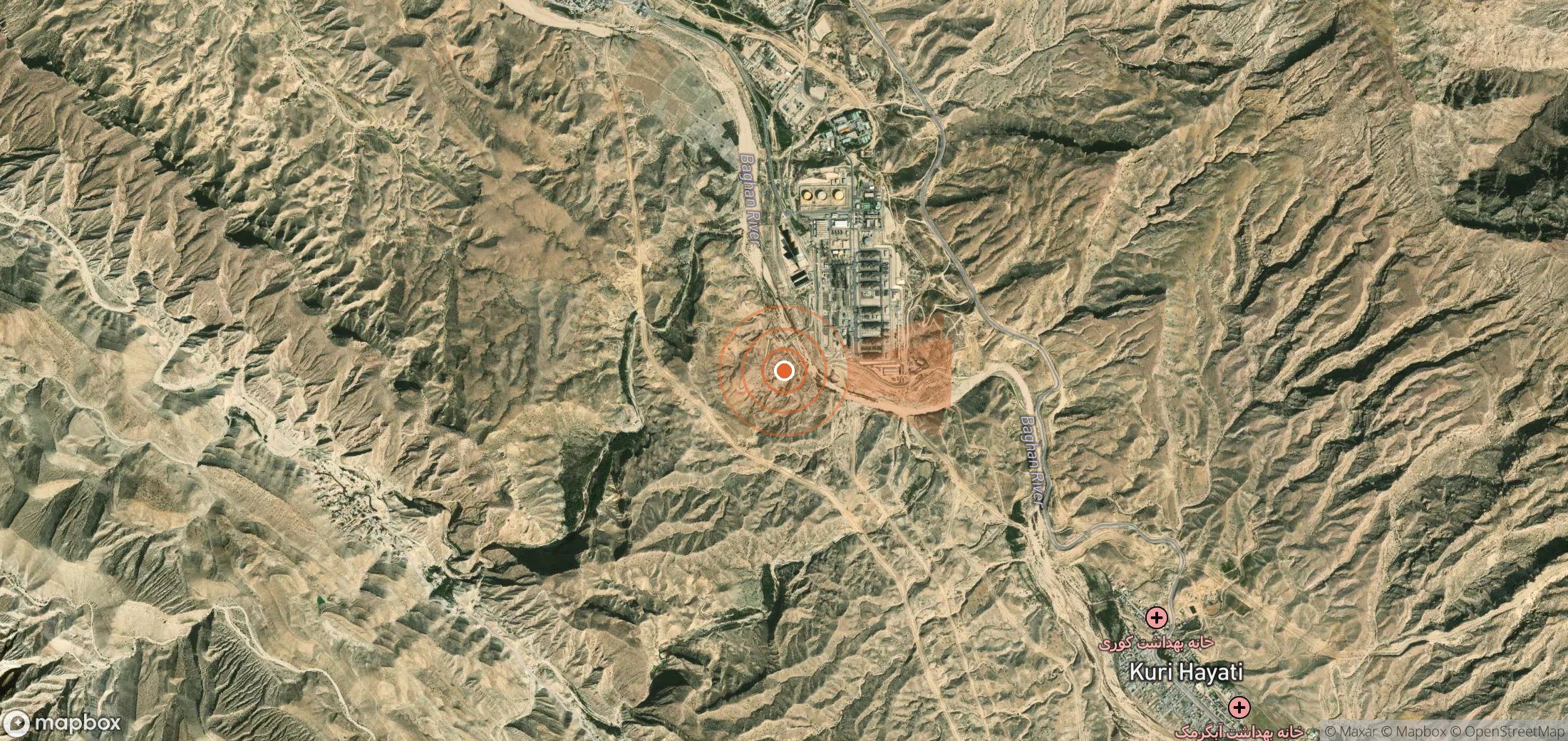 Mapa satelital de plumas de metano en Irán