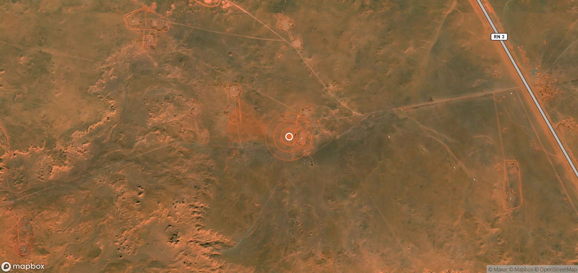 Satellite map of methane plume locations in Algeria