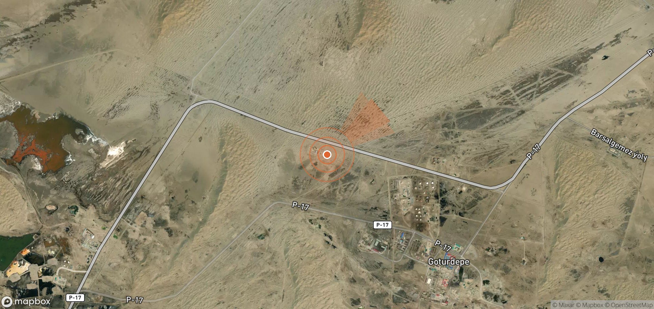 Satellite map of methane plume locations in Turkmenistan