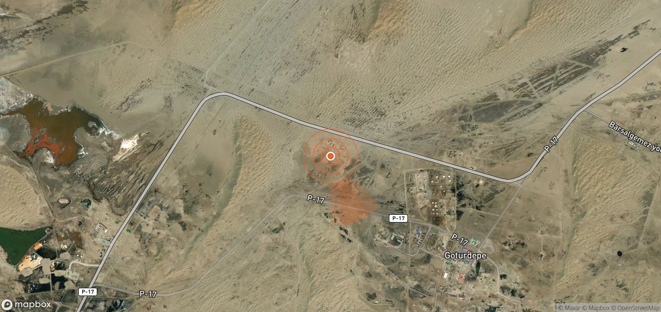 Satellite map of methane plume locations in Turkmenistan